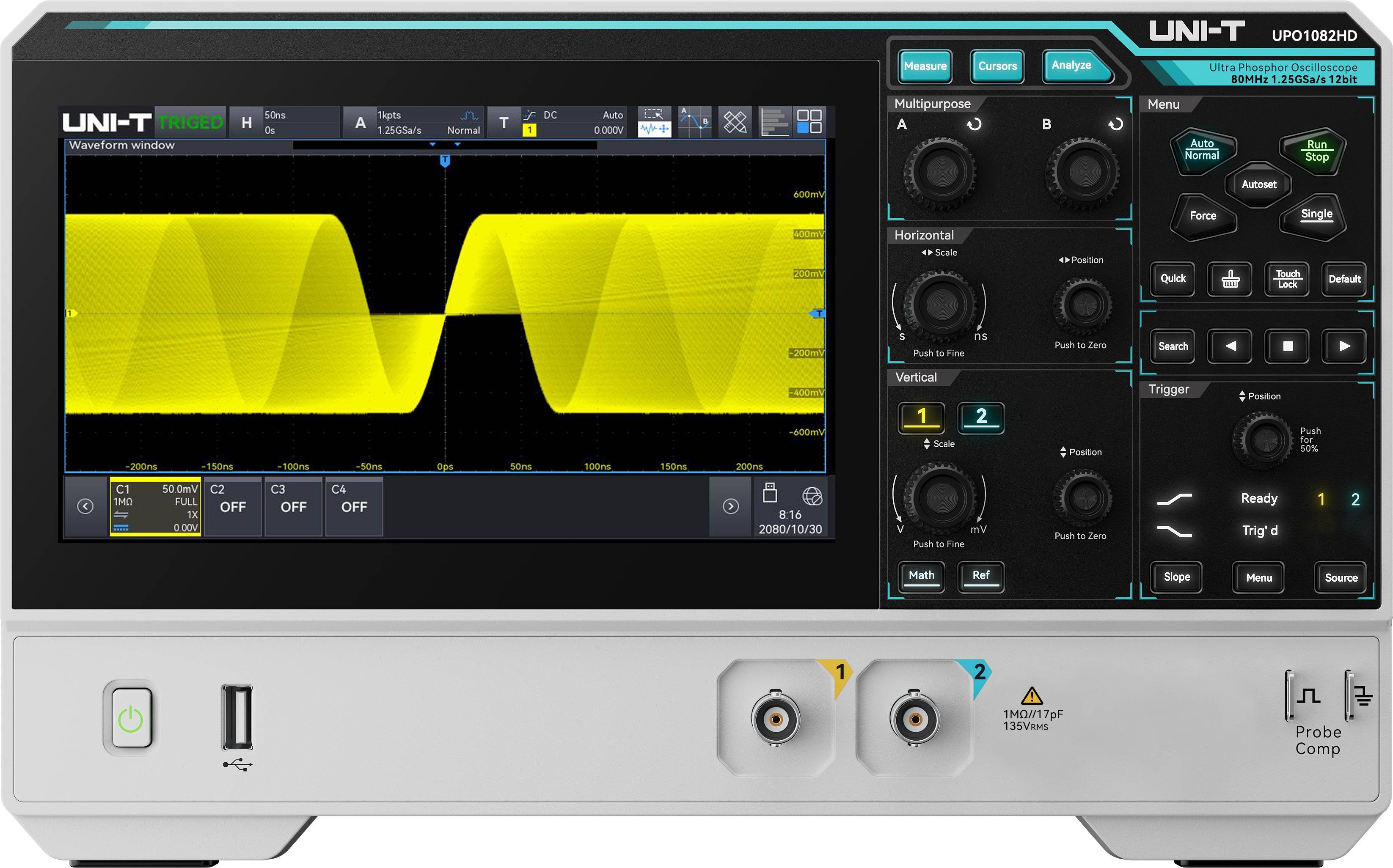 UNI-T Oszilloskop UPO1082HD, 2 Kanäle, 1,25 GS/s, 80 MHz