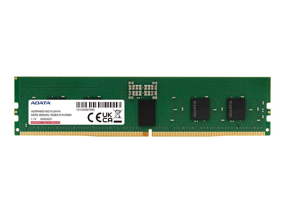 ADATA RAM-Speichermodul auf einer grünen Leiterplatte dargestellt, mit Etikett und vergoldetem Steckerkontaktrand.