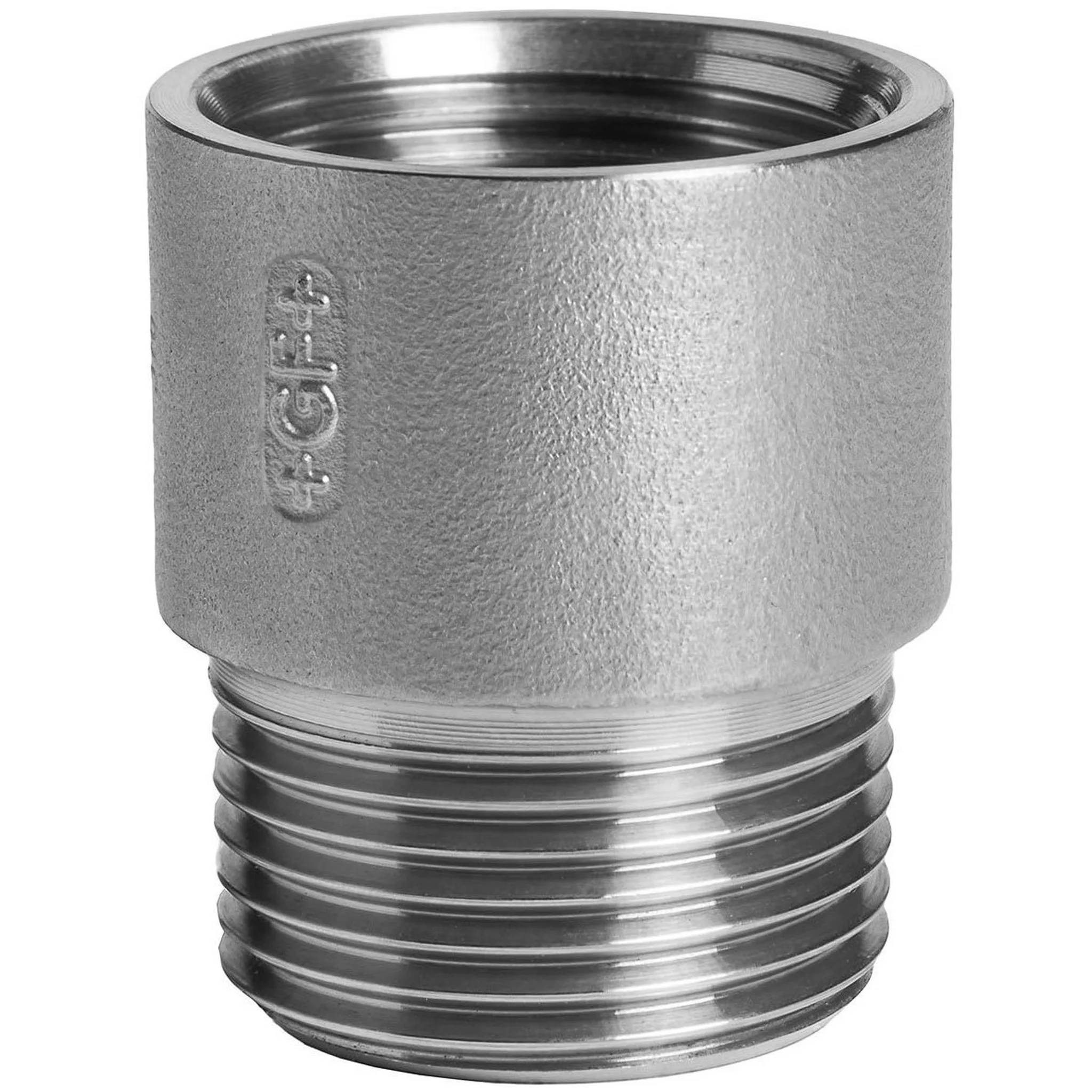 Metallrohr-Fitting-Adapter mit Gewinde oben (weiblich) und Gewinde unten (männlich), an der Seite mit „G1+