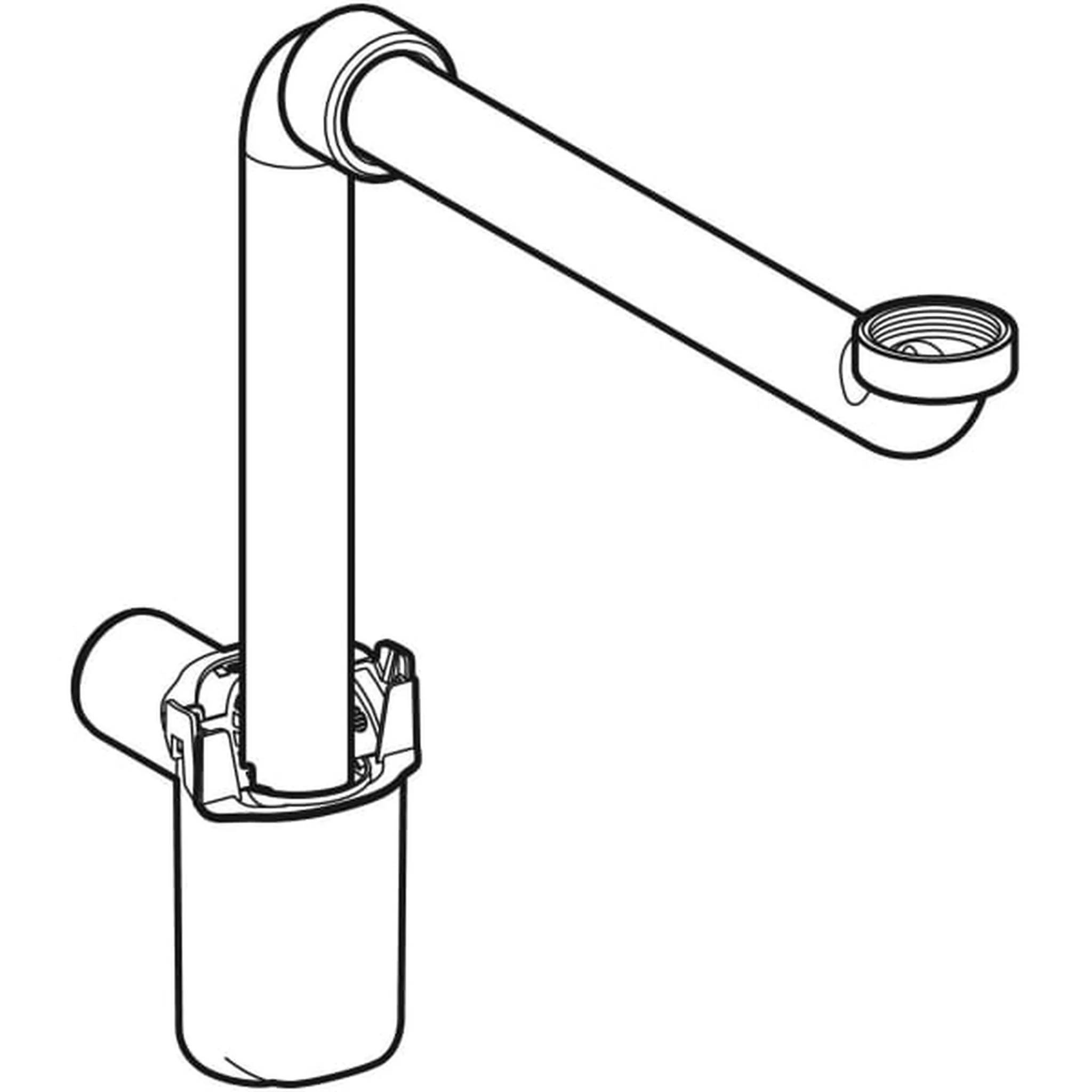 Linienzeichnung eines Küchenspülarmatur mit hochgeschwungenem Auslauf und zylindrischem Fuß, dargestellt in Seitenansicht.