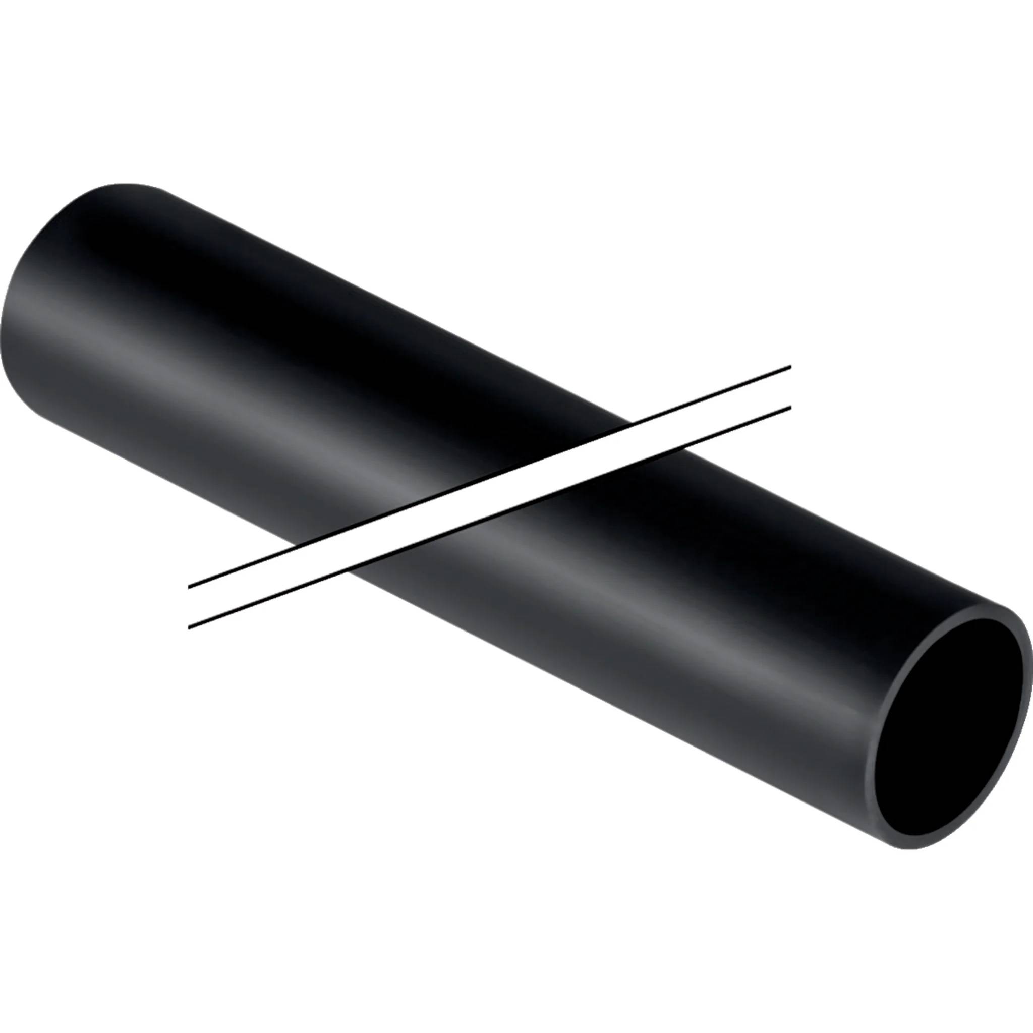 Schwarzes zylindrisches Rohr mit zwei diagonalen weißen Linien über der Mitte, dargestellt auf einem einfachen weißen Hintergrund.