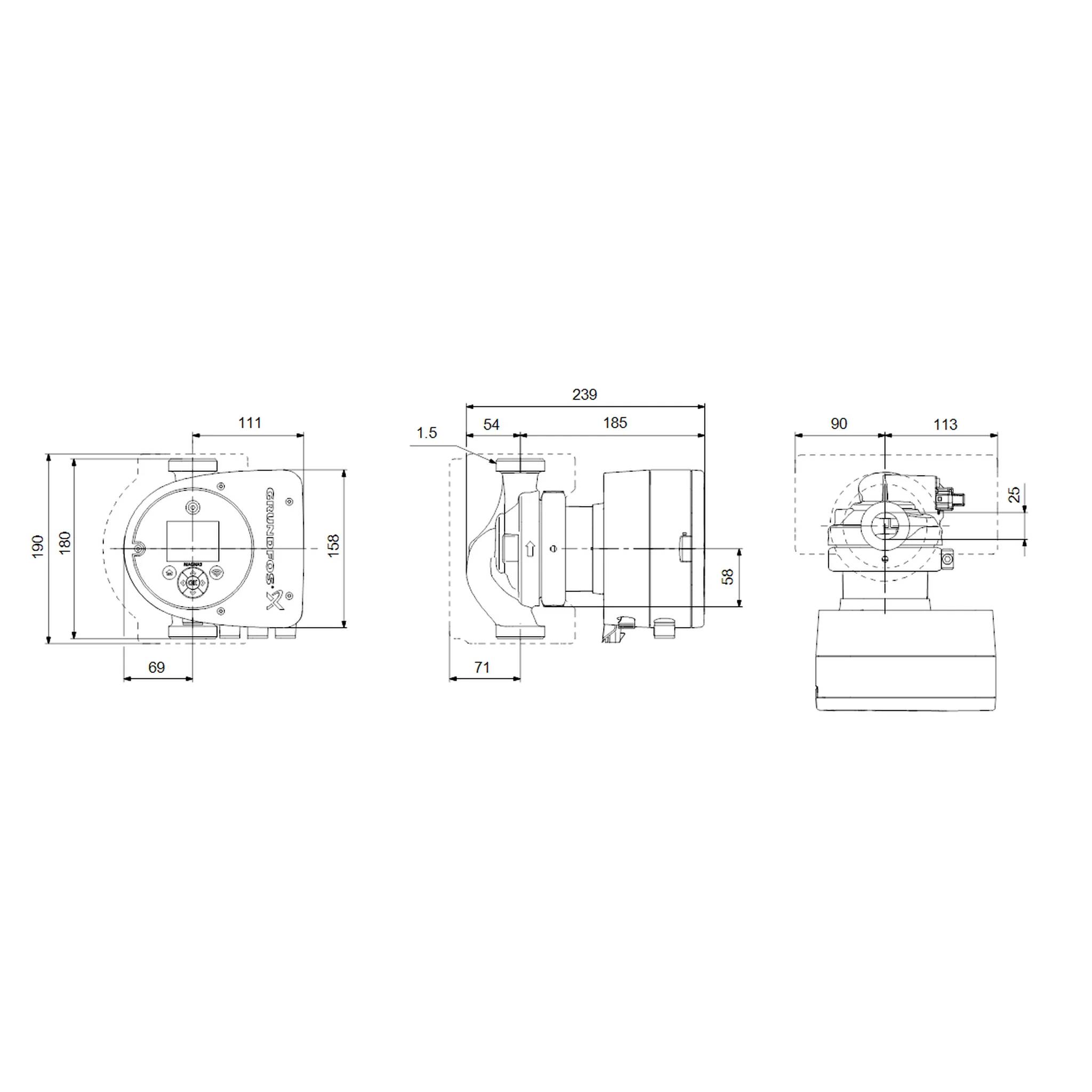 Grundfos MAGNA3 32-100 N 180 1x230V PN6/10 o.Holl.Nr.97924344, 1 Stk.