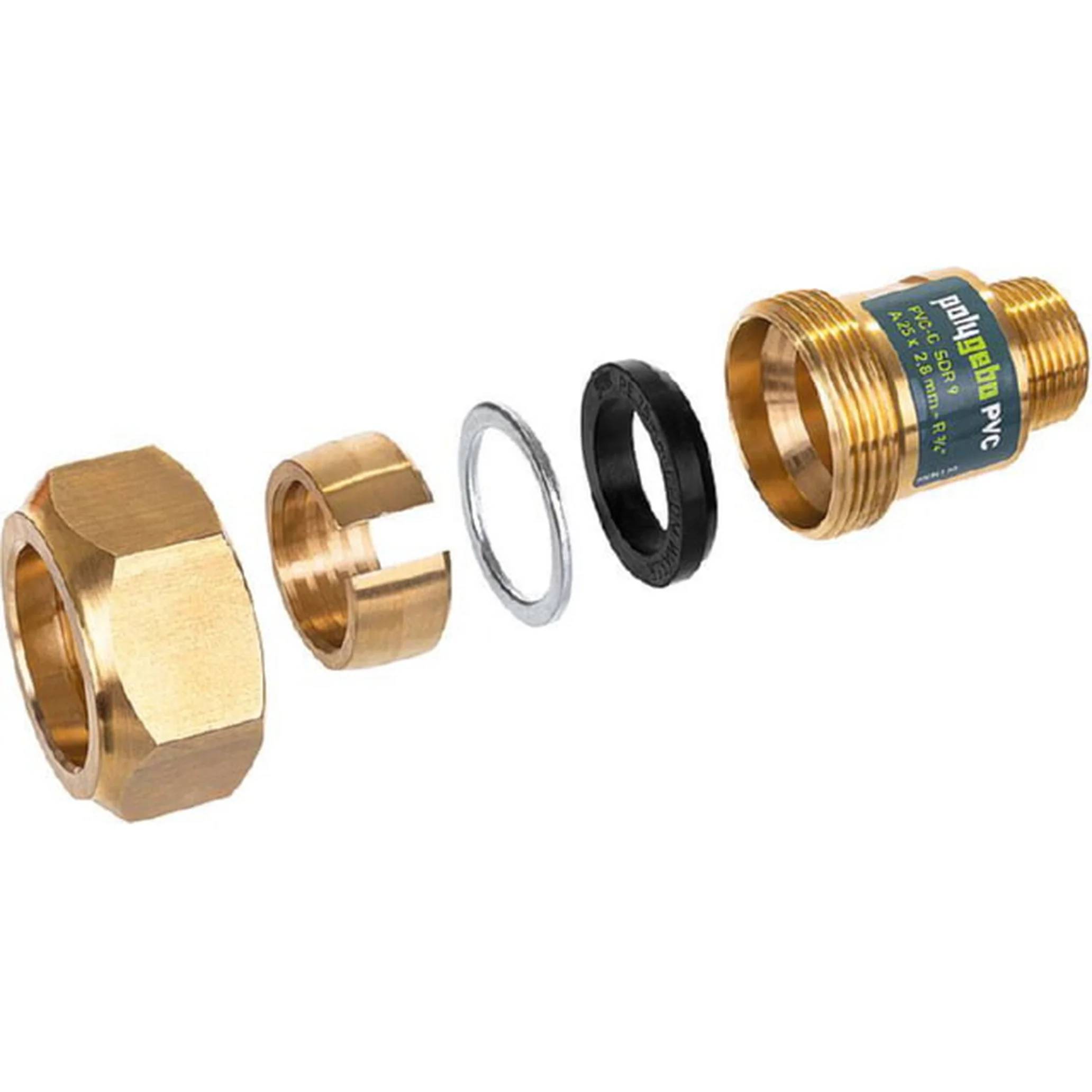 GEBO Armaturen polygebo, Messing KLV, Serie 330, PP, 20x1,9/2,8/3,4mm, R 1/2", PP-R/PP-RCT, 1 Stk.