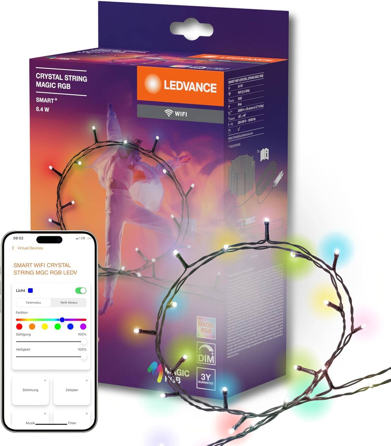 LEDVANCE Smarte RGB Lichterkette 200 MAGIC LED Alexa Google WiFi Energieklasse G