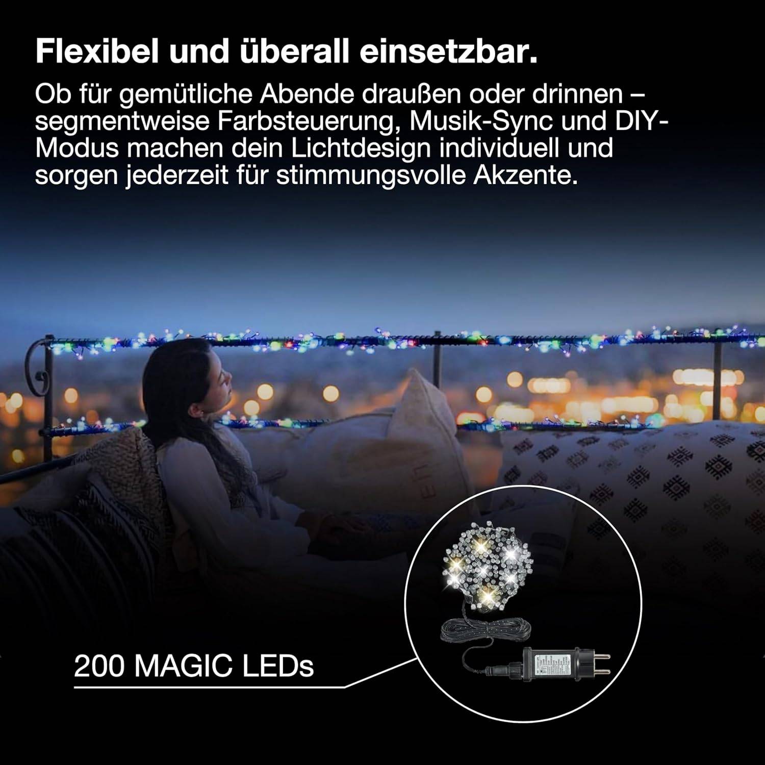 LEDVANCE Smarte RGB Lichterkette 200 MAGIC LED Alexa Google WiFi Energieklasse G