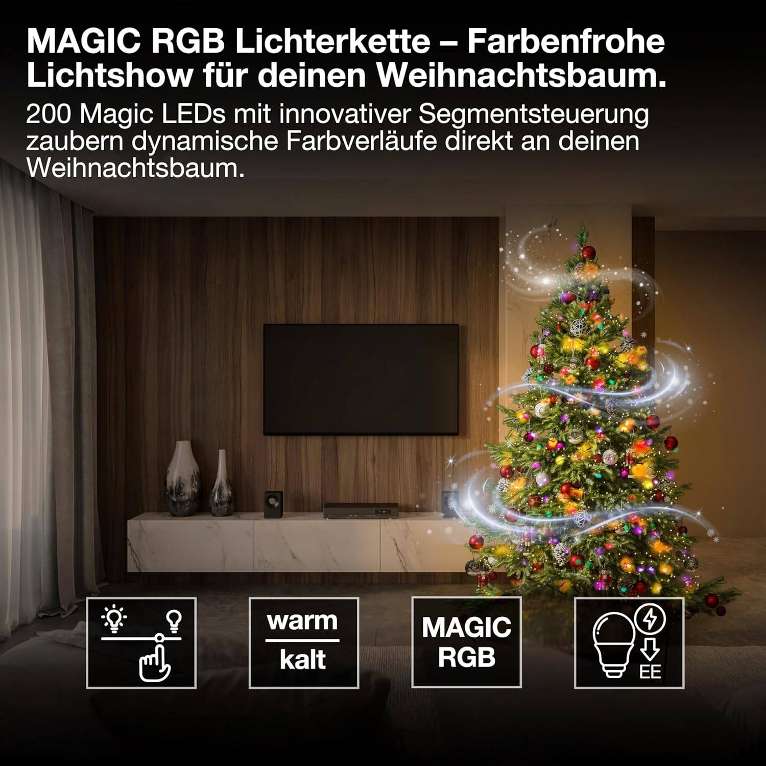 LEDVANCE Smarte RGB Lichterkette 200 MAGIC LED Alexa Google WiFi Energieklasse G