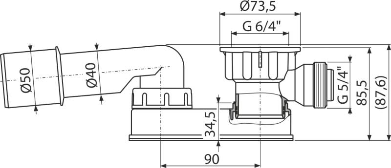 Alcadrain Geruchsverschluss flach G 6/4" × DN 40/50