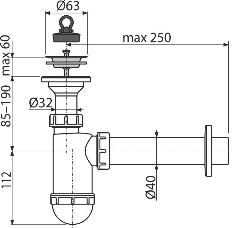 Alcadrain Flaschengeruchverschluss für die Waschbecken DN40 mit einem Edelstahlgitter DN63