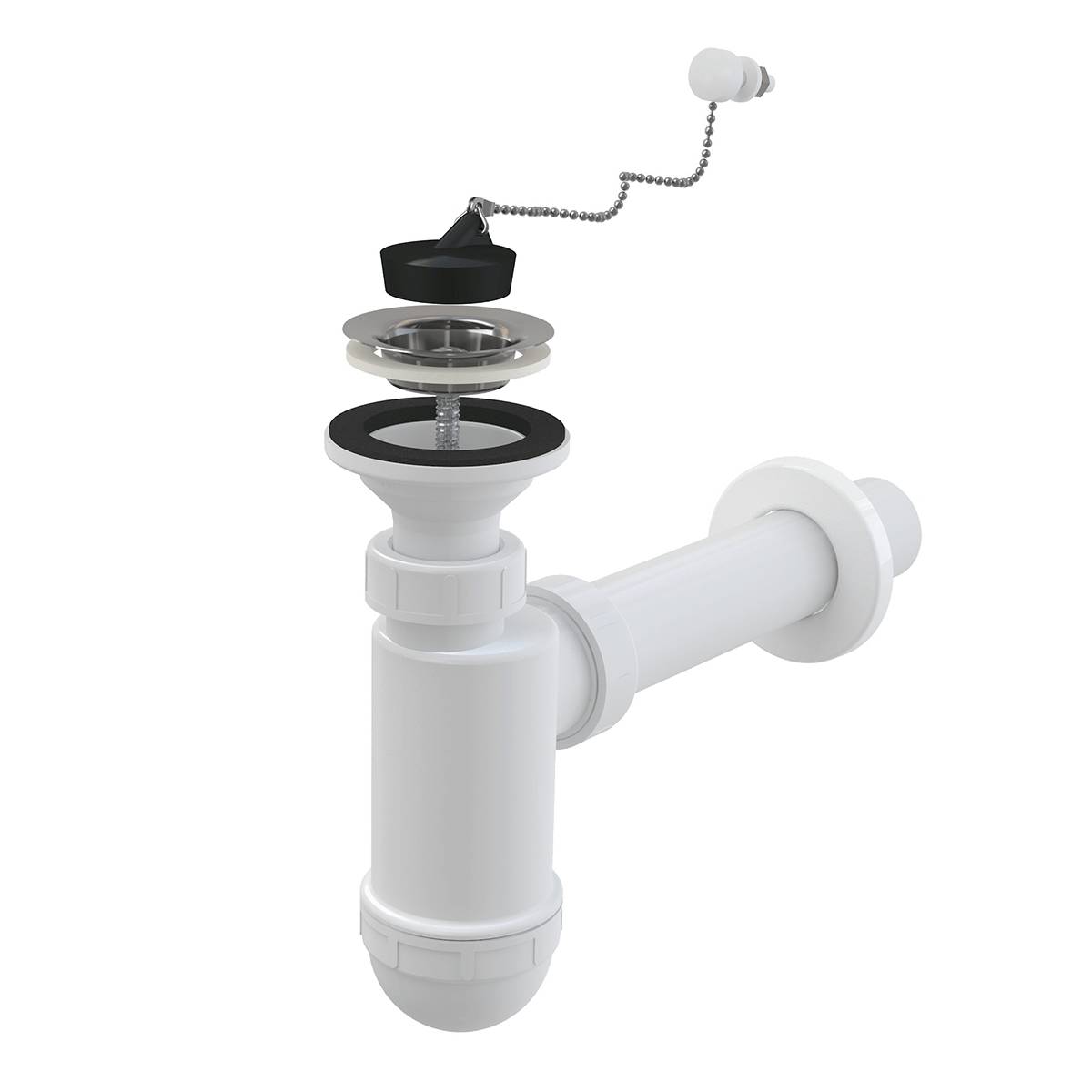 Alcadrain Flaschengeruchverschluss für die Waschbecken DN40 mit einem Edelstahlgitter DN63, Kette