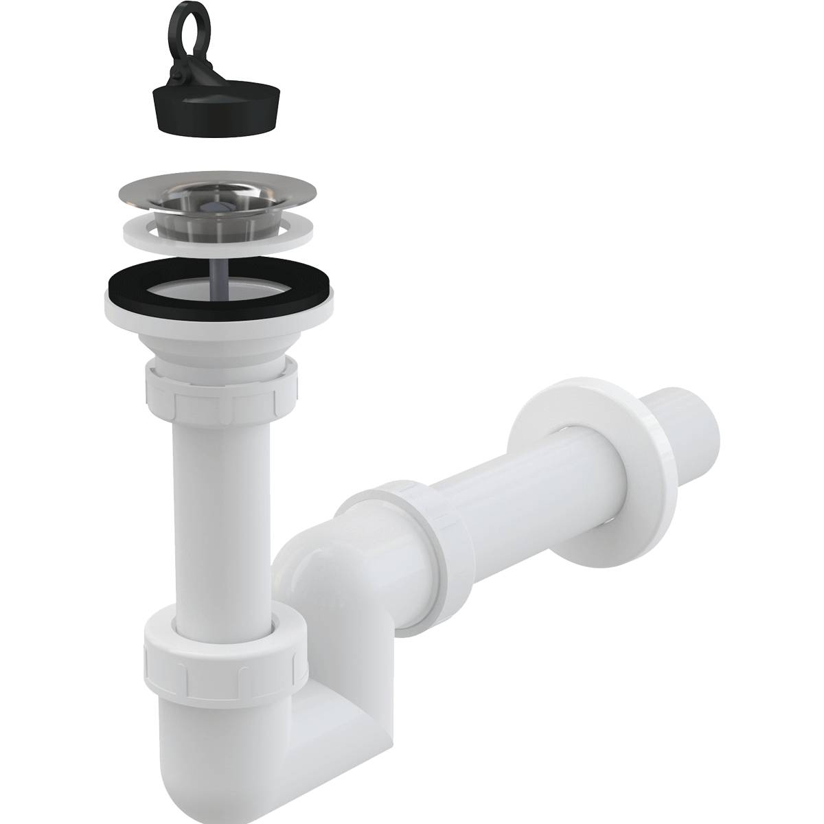 Alcadrain Waschbeckensiphon „S“ DN40 mit einem Edelstahlgitter DN63