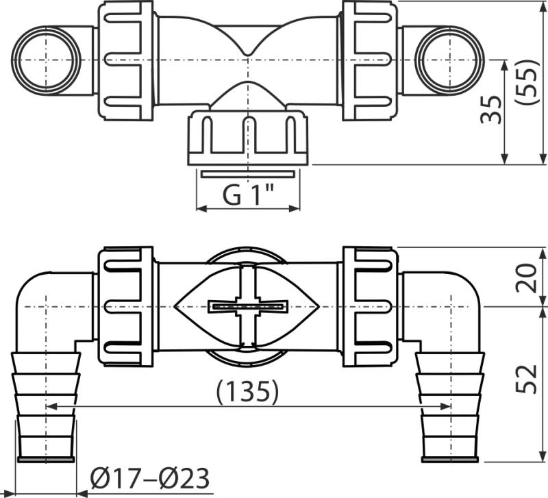 Alcadrain Doppelanschluss G1" / 17–23 mit Klappen