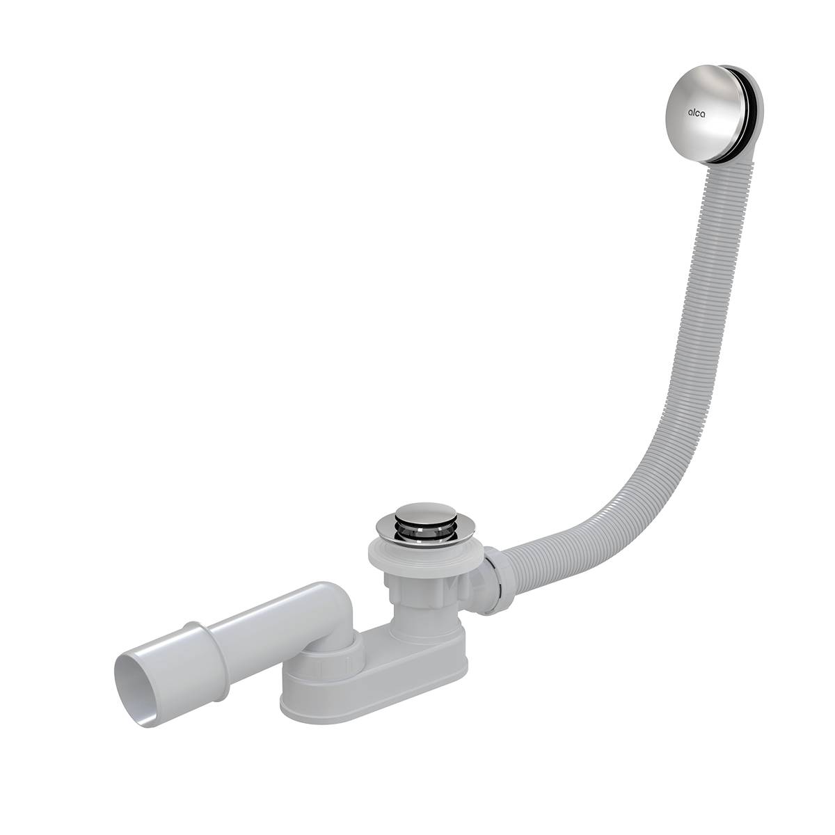 Alcadrain Badewanne Ab- und Überlaufgarnitur CLICK/CLACK, Kleiner Stopfen, Metall chrom 57 cm