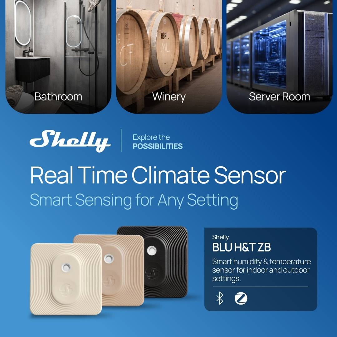 SHELLY Bluetooth Temperatur- & Feuchtigkeitssensor, Blu ZB H&T, schwarz