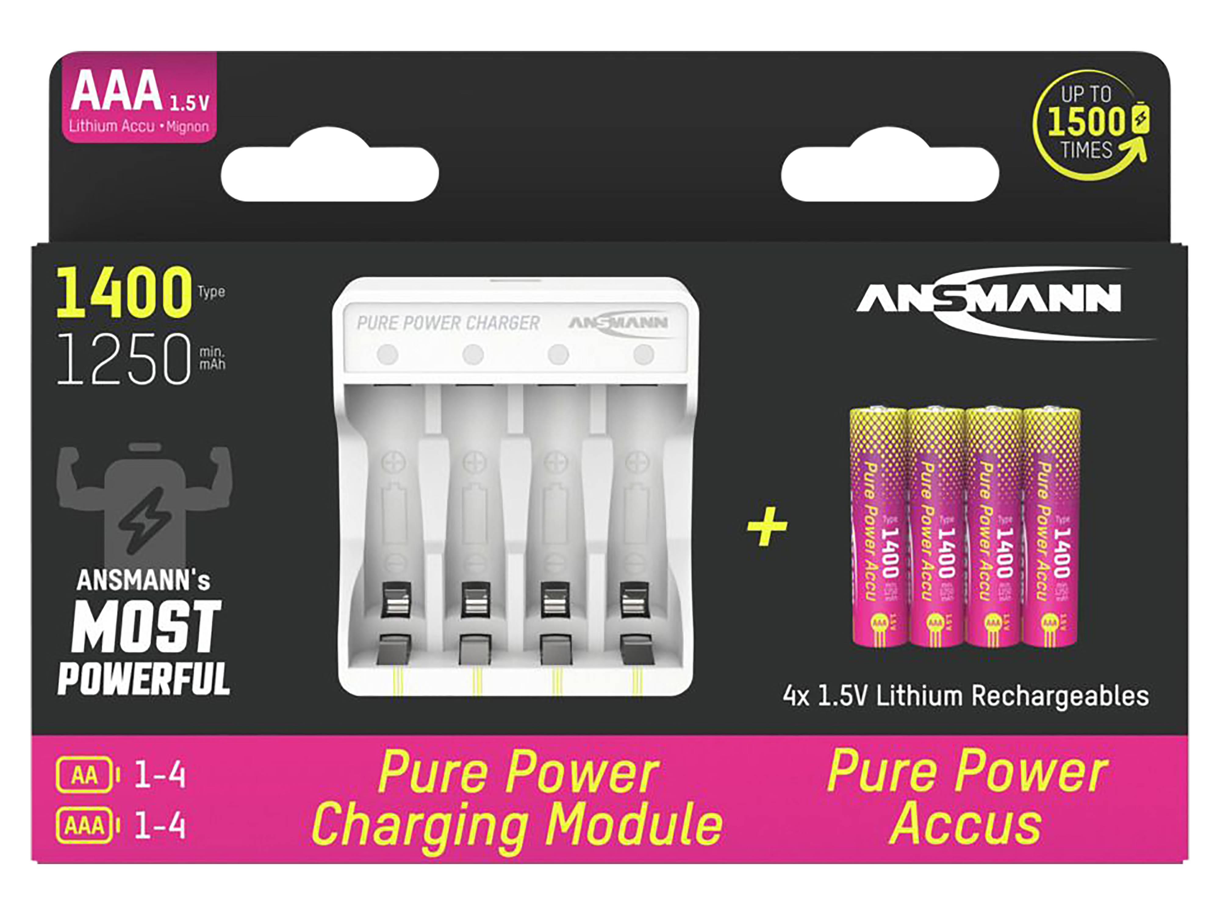 ANSMANN Lademodul Pure Power Set, 4× Micro AAA Akkus Typ 1400