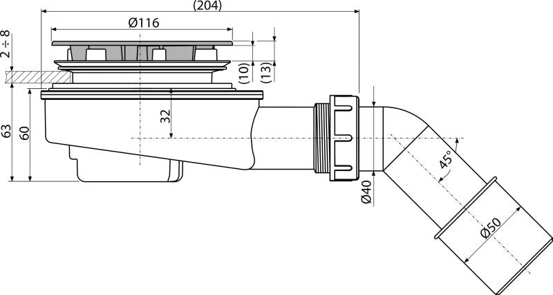 Technische Strichzeichnung einer gebogenen Rohr- oder Kanalleitung mit Flanschverbindung, Abmessungen und abgewinkeltem Bogenstück auf schwarzem Hintergrund.