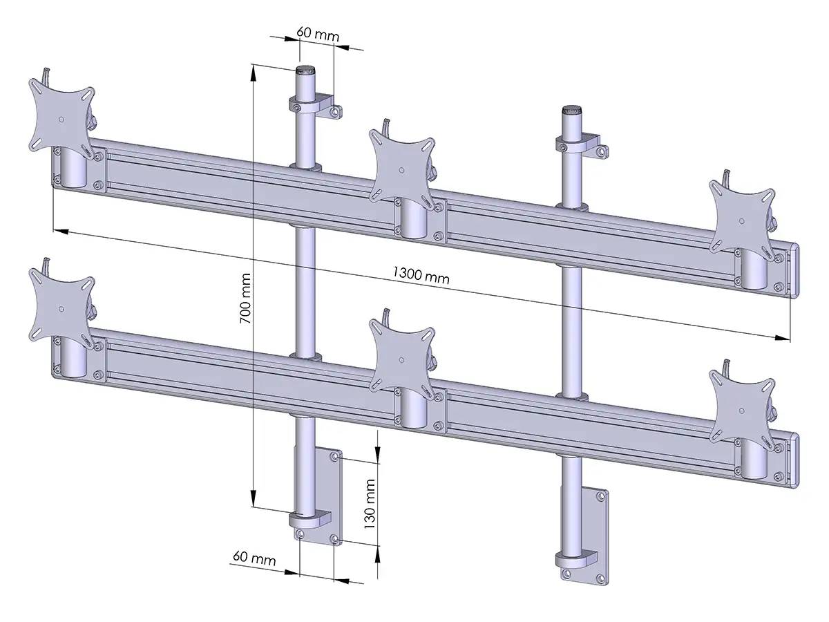Flat-System Wandhalter für 6 Monitore 3+3 - 20''-24''