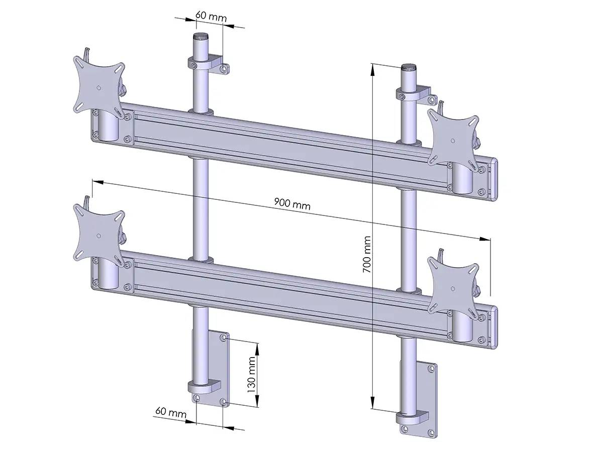 Flat-System Wandhalter für 4 Monitore 2+2 - 20''-24"