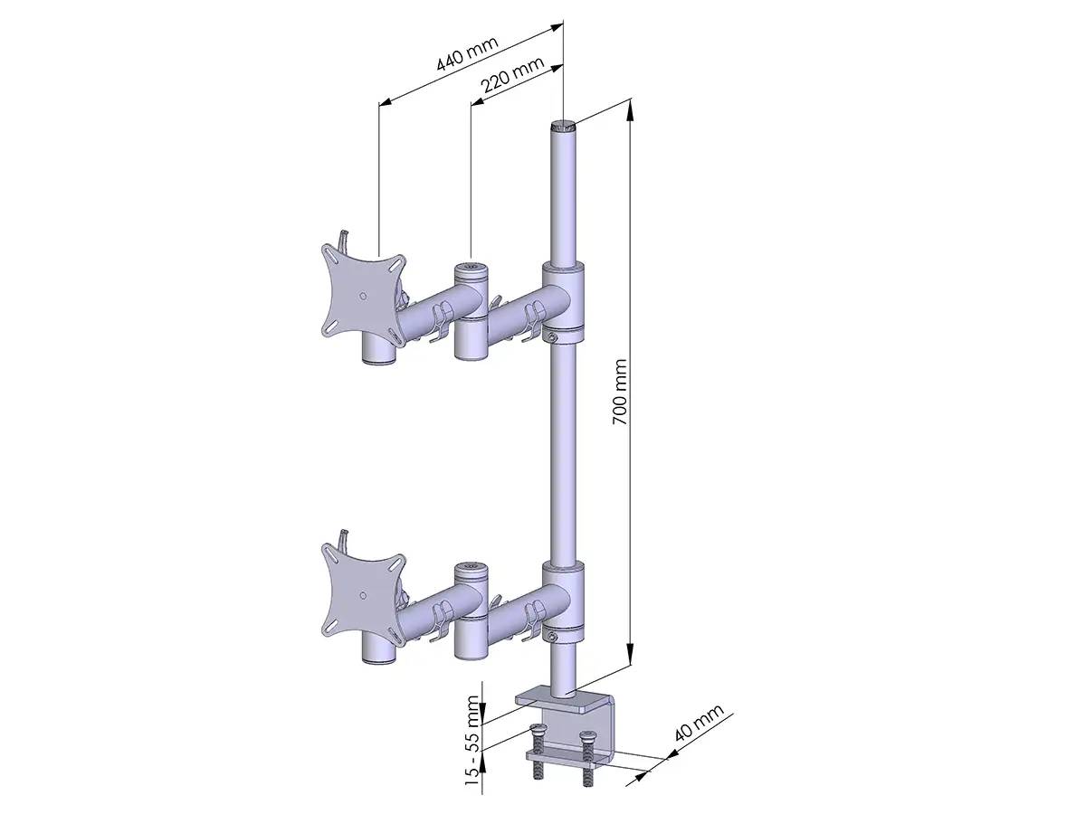 Flex-System Monitorhalterung für 2 Bildschirme mit Tisch-Klemme 1+1 - 17''-24''