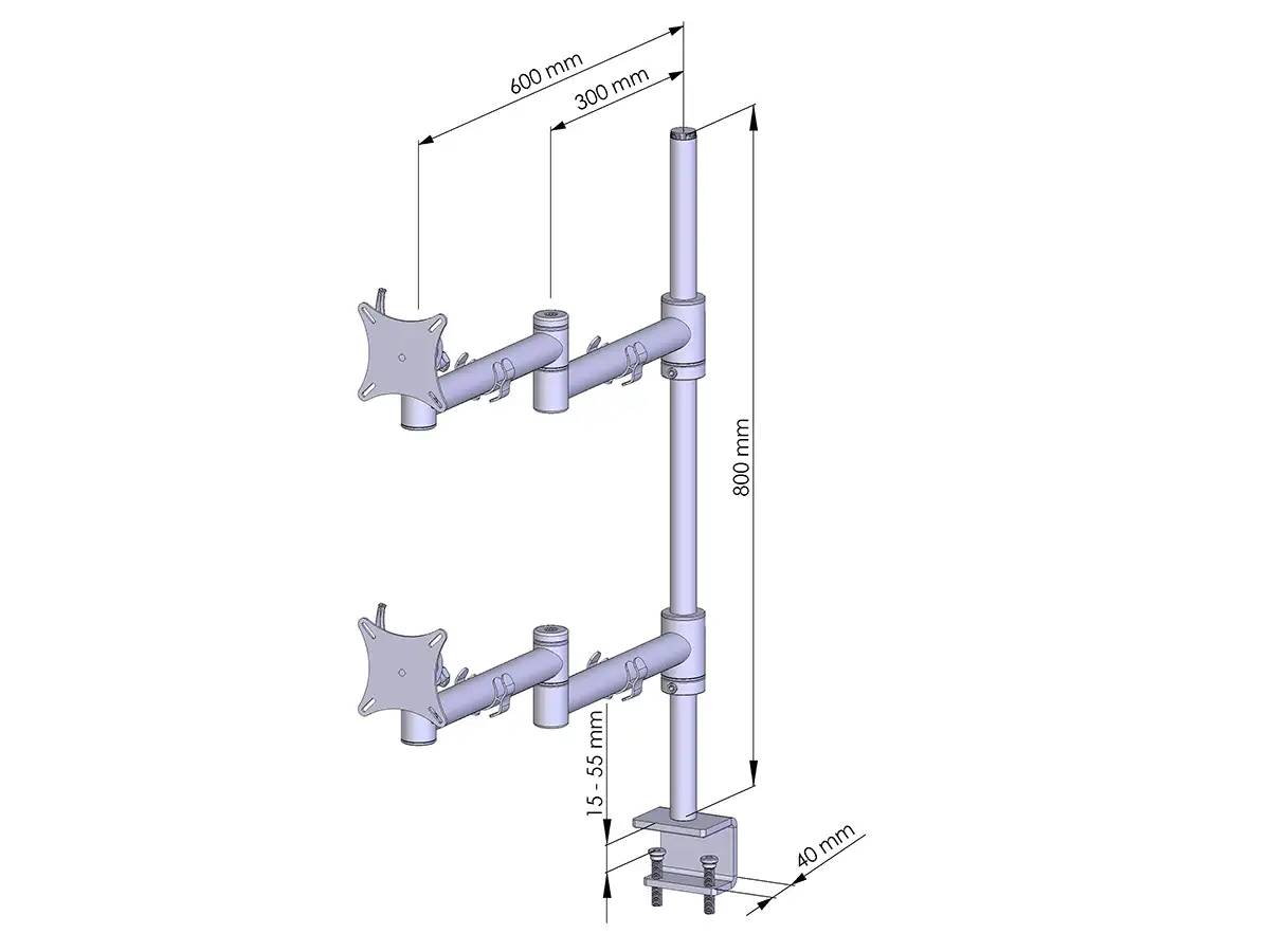 Flex-System Monitorhalterung für 2 Bildschirme mit Tisch-Klemme 1+1 - 25''-32''