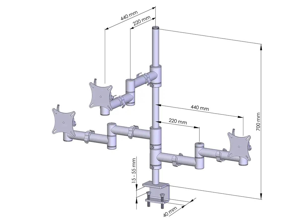 Flex-System Monitorhalterung für 3 Bildschirme mit Tisch-Klemme 3er - 17''-24''