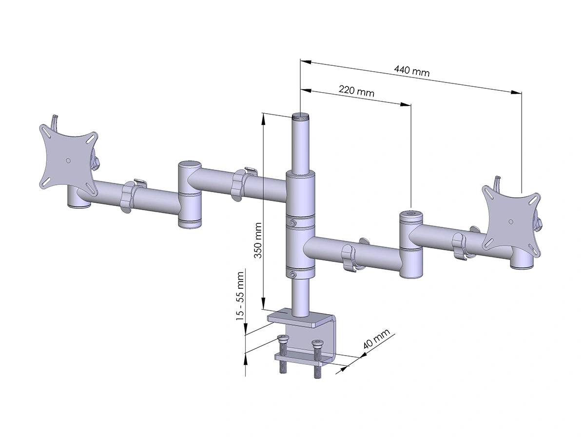 Flex-System Monitorhalterung für 2 Bildschirme mit Tisch-Klemme 2er - 17''-24''