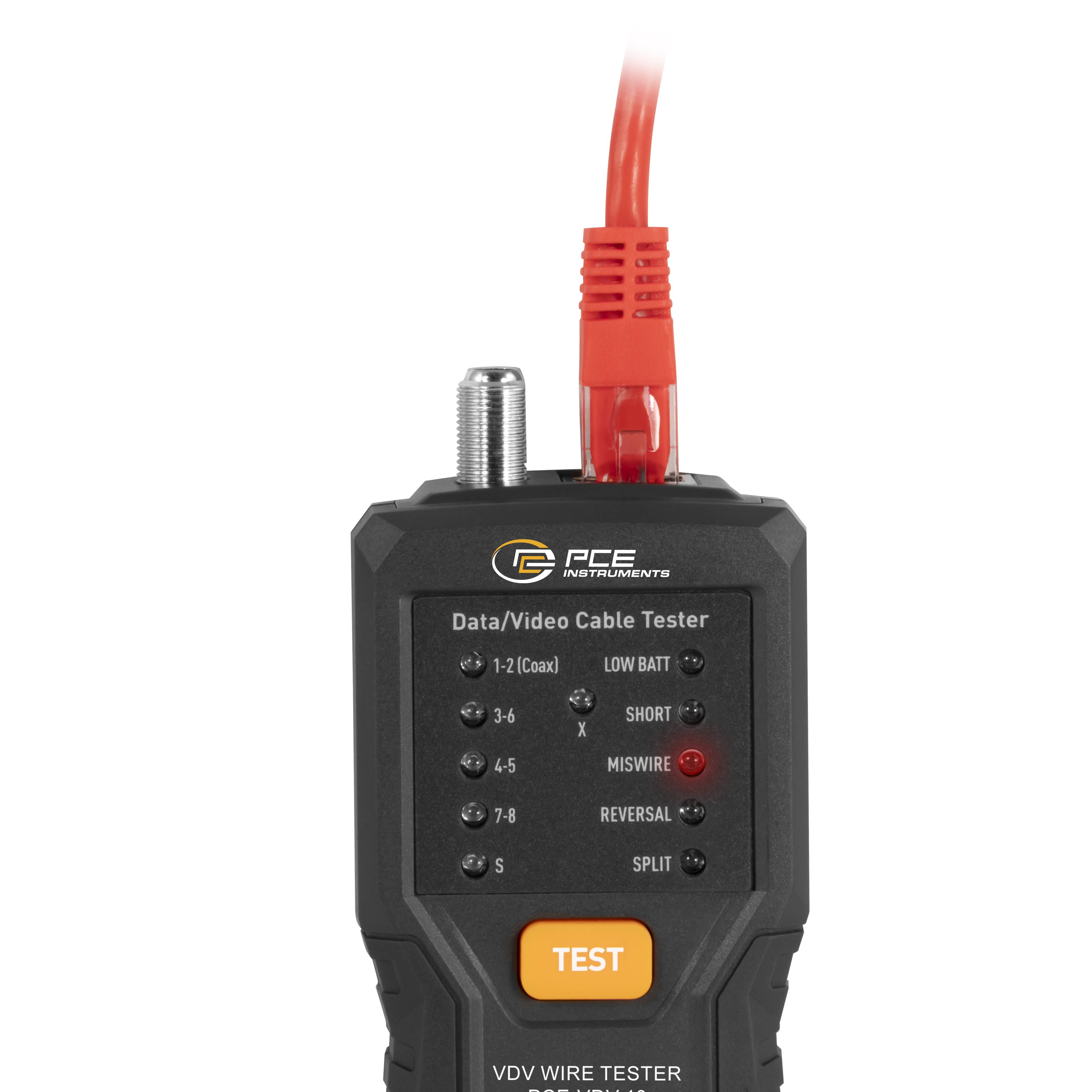 PCE Instruments Kabeltester PCE-VDV 10 |Cat 3 … Cat 7A |Koax |Status und Fehlerdiagnose LED-Anzeigen |Kabel bis 305 m