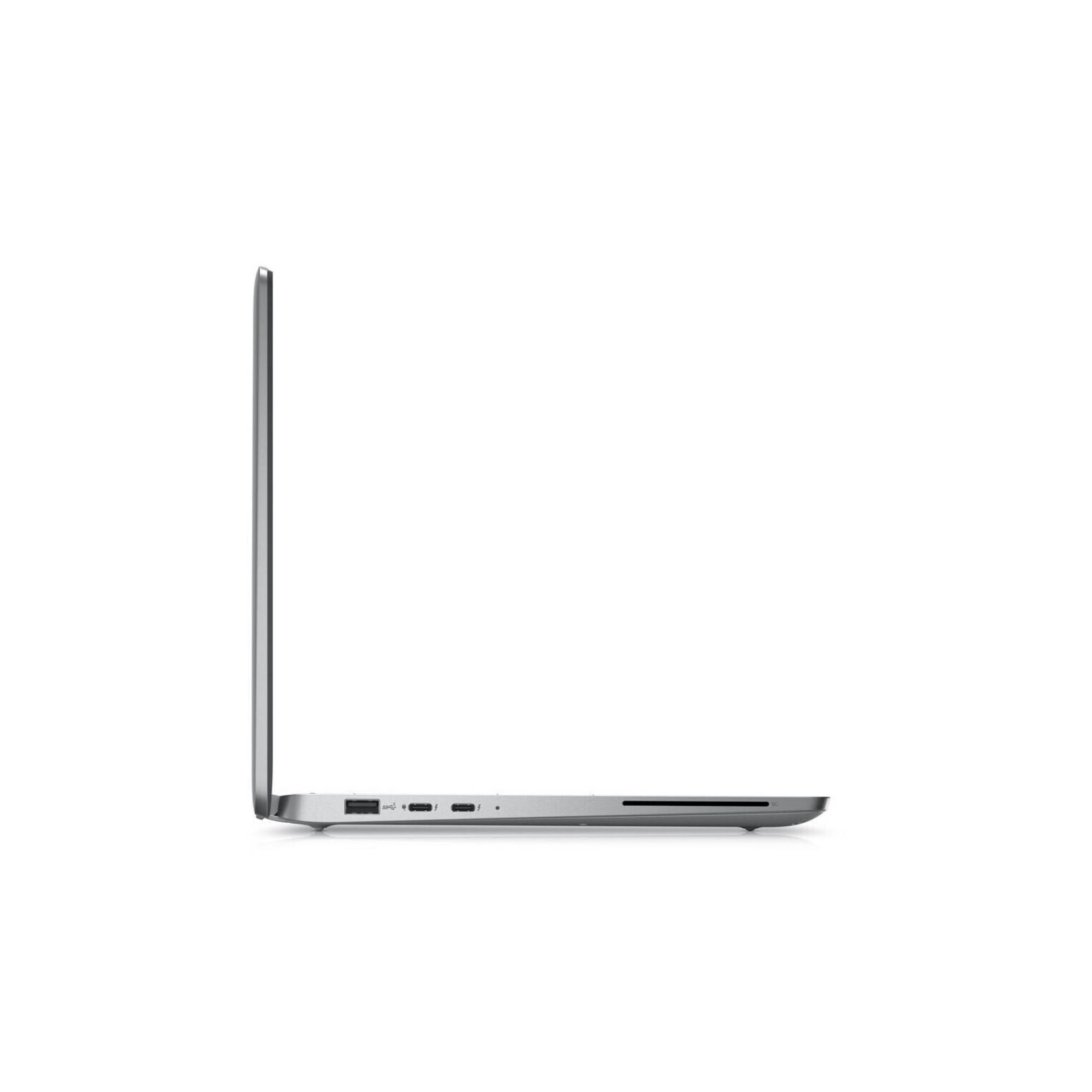 Dünner silberner Laptop, geschlossen, in Seitenansicht auf weißem Hintergrund dargestellt.