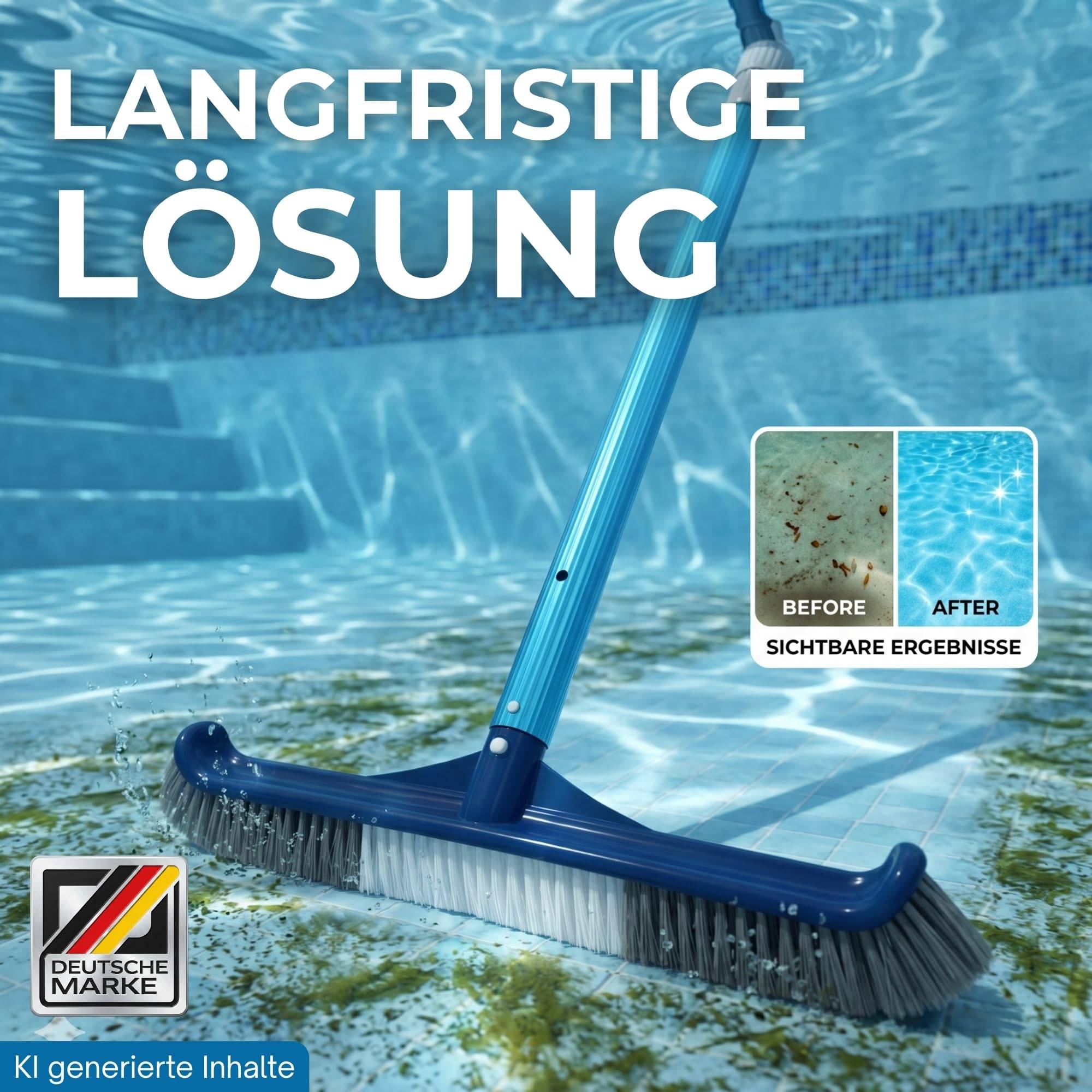 Lange Poolbürste 2,4m mit Teleskopstange für Poolreinigung Boden Wand Poolbesen mit gebogenen Enden