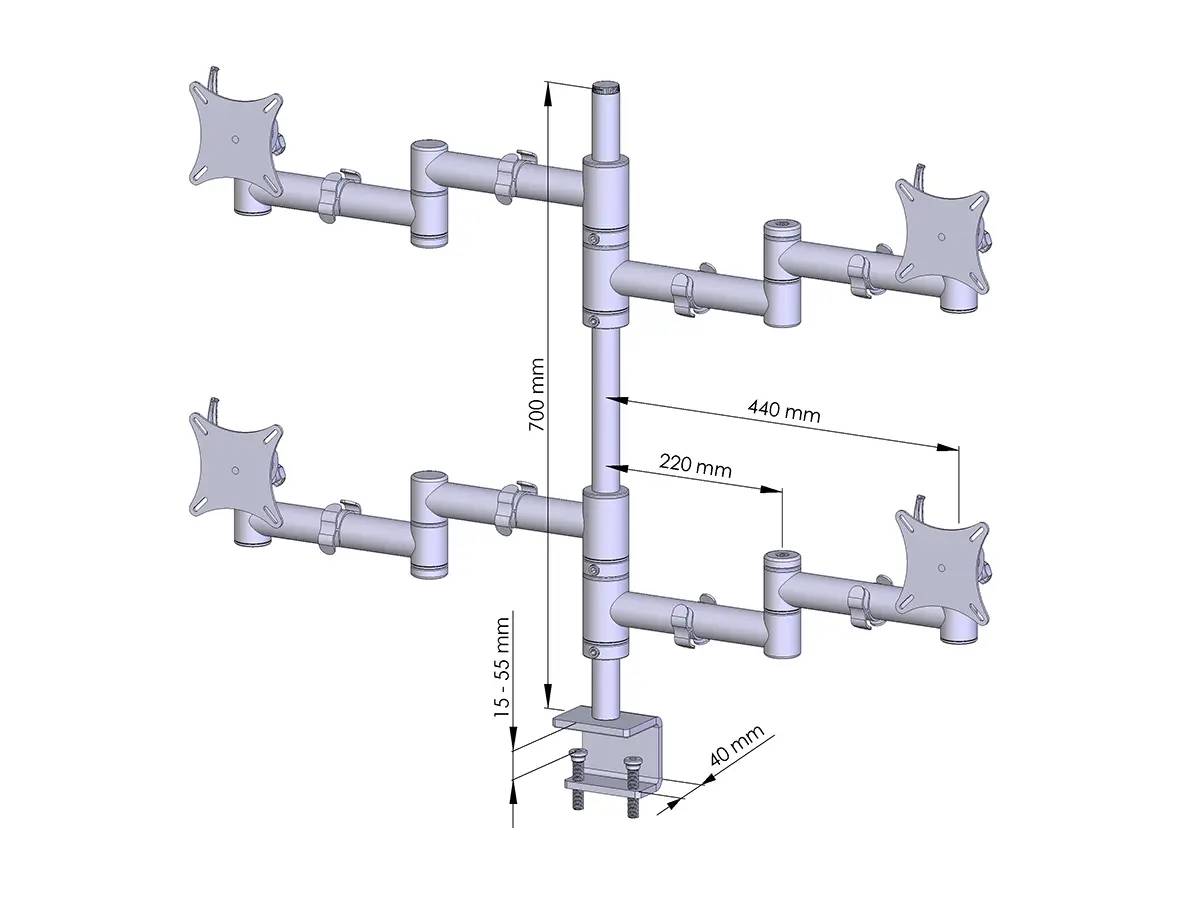 Flex-System Monitorhalterung für 2 Bildschirme mit Tisch-Klemme 2+2 - 17''-24''