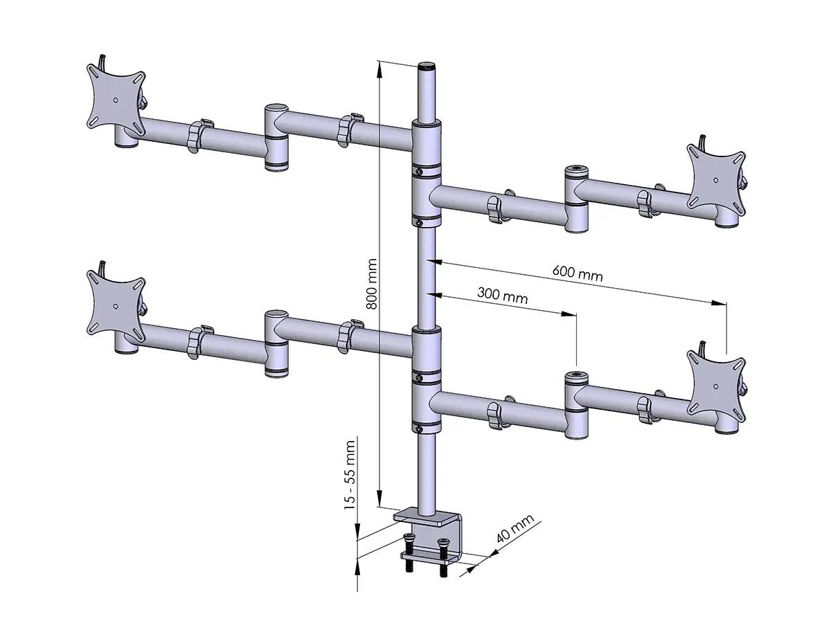 Flex-System Monitorhalterung für 2 Bildschirme mit Tisch-Klemme 2+2 - 25''-32''