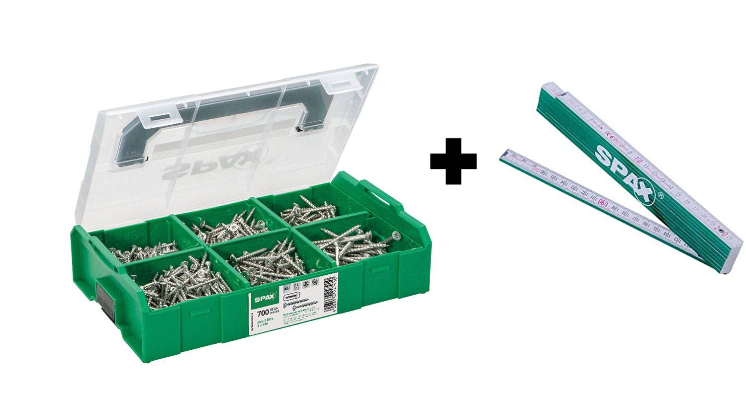 SPAX Sortimentskoffer - Senkkopf T-STAR PLUS WIROX - L-BOXX Mini inkl. 703 Schrauben und 1 Meterstab