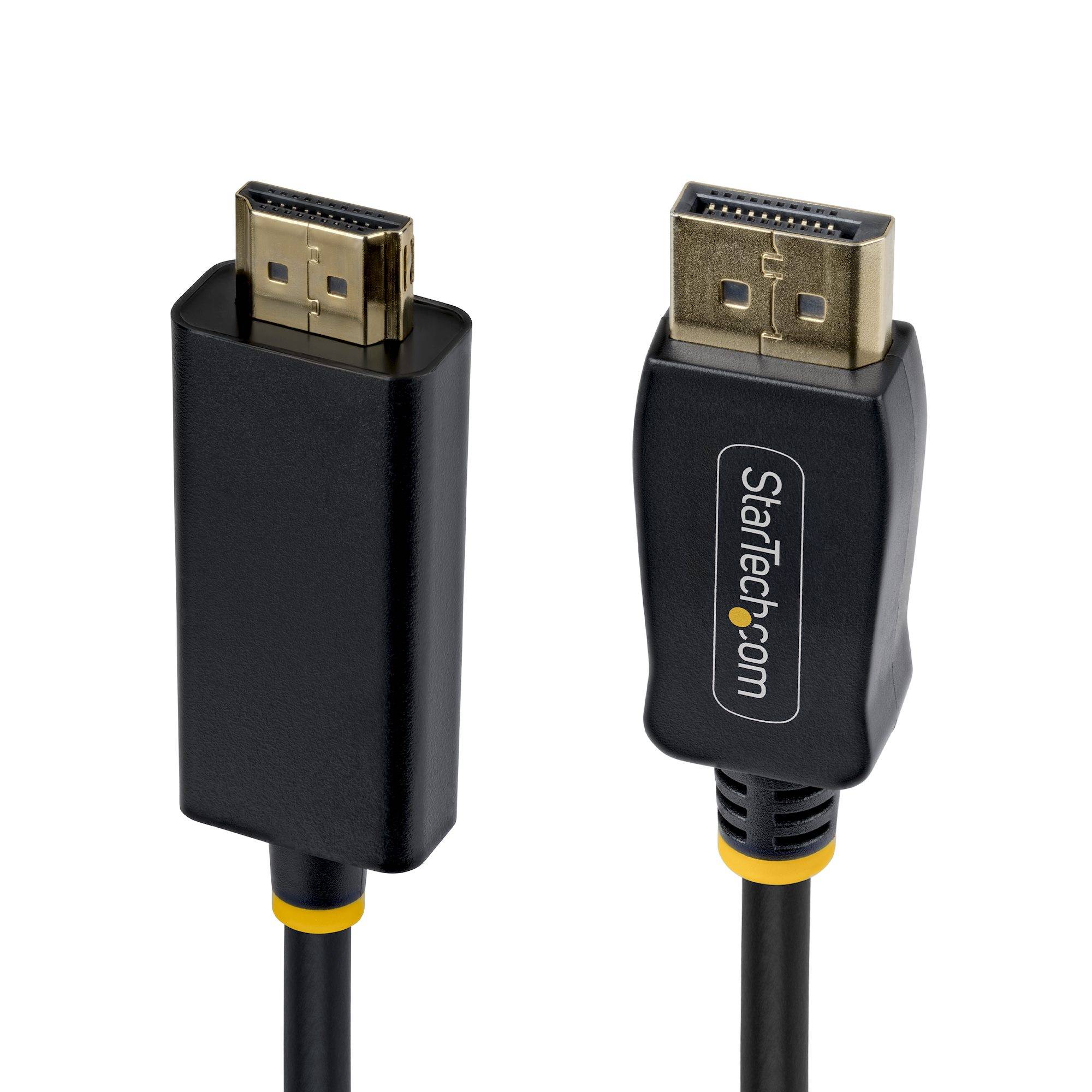 Zwei schwarze HDMI-Kabel mit vergoldeten Steckern, eines mit der Bezeichnung StarTech.com, auf weißem Hintergrund gezeigt.