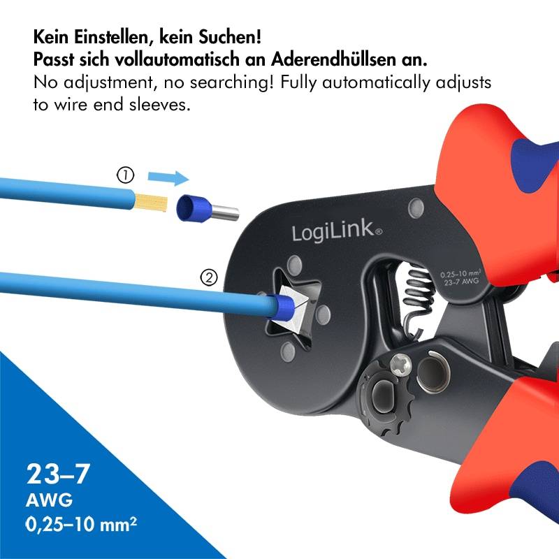 LOGILINK Selbsteinstellende Crimpzange, für Aderendhülsen 0,25 - 10 mm²