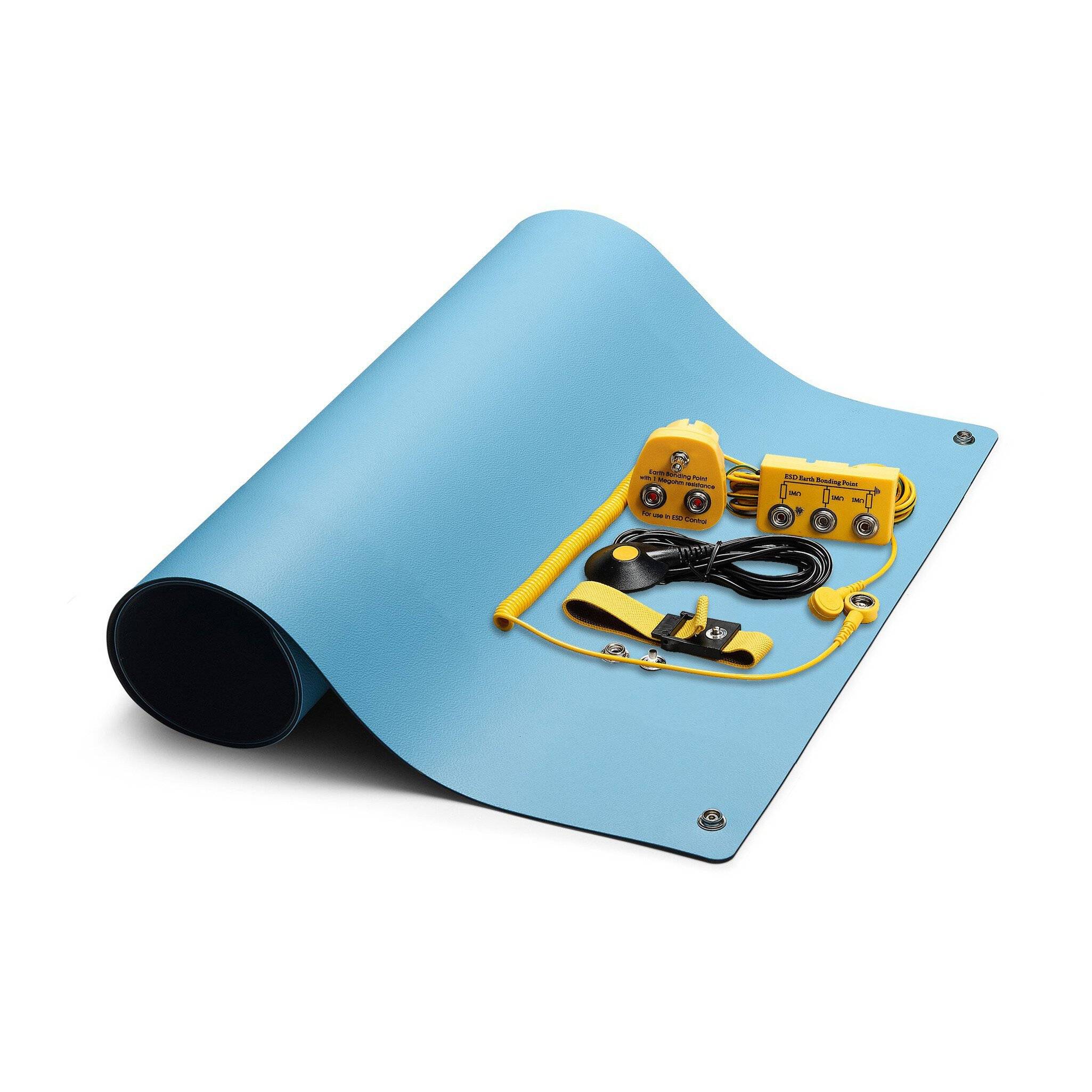 ESD-Tischmatten Set XS ProPlus, blau, 600 x 400 mm, 6-teilig, inkl. Erdungspunkt