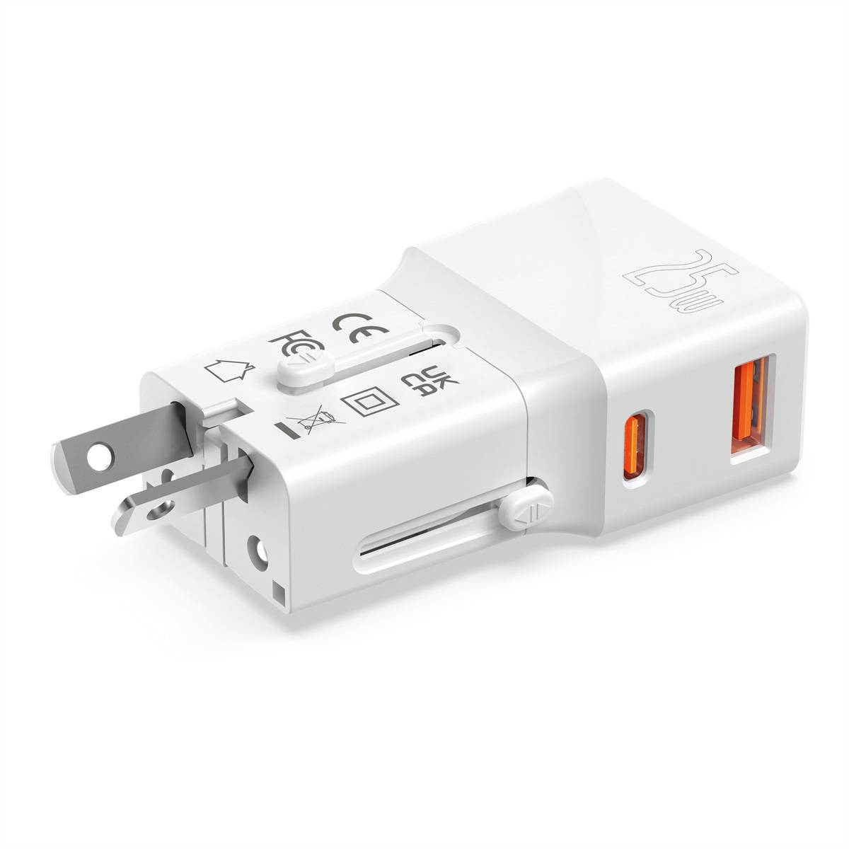 VALUE USB Reise-Charger mit Euro-Flach-/UK-/US-Stecker, 2 Port (Typ-A QC3.0, Typ-C PD), 25W