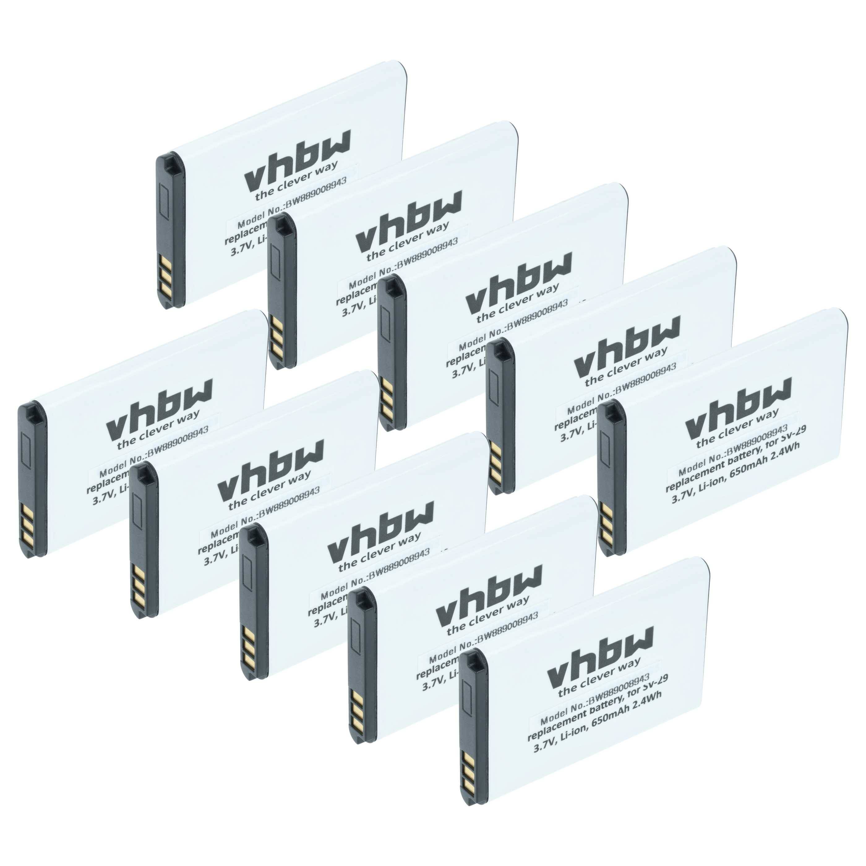 vhbw 10x Akku kompatibel mit BLU T372T, Diva, Diva Flex 2.4, Diva X, T350 Handy Smartphone Telefon (650 mAh, 3,7 V, Li-Ion)