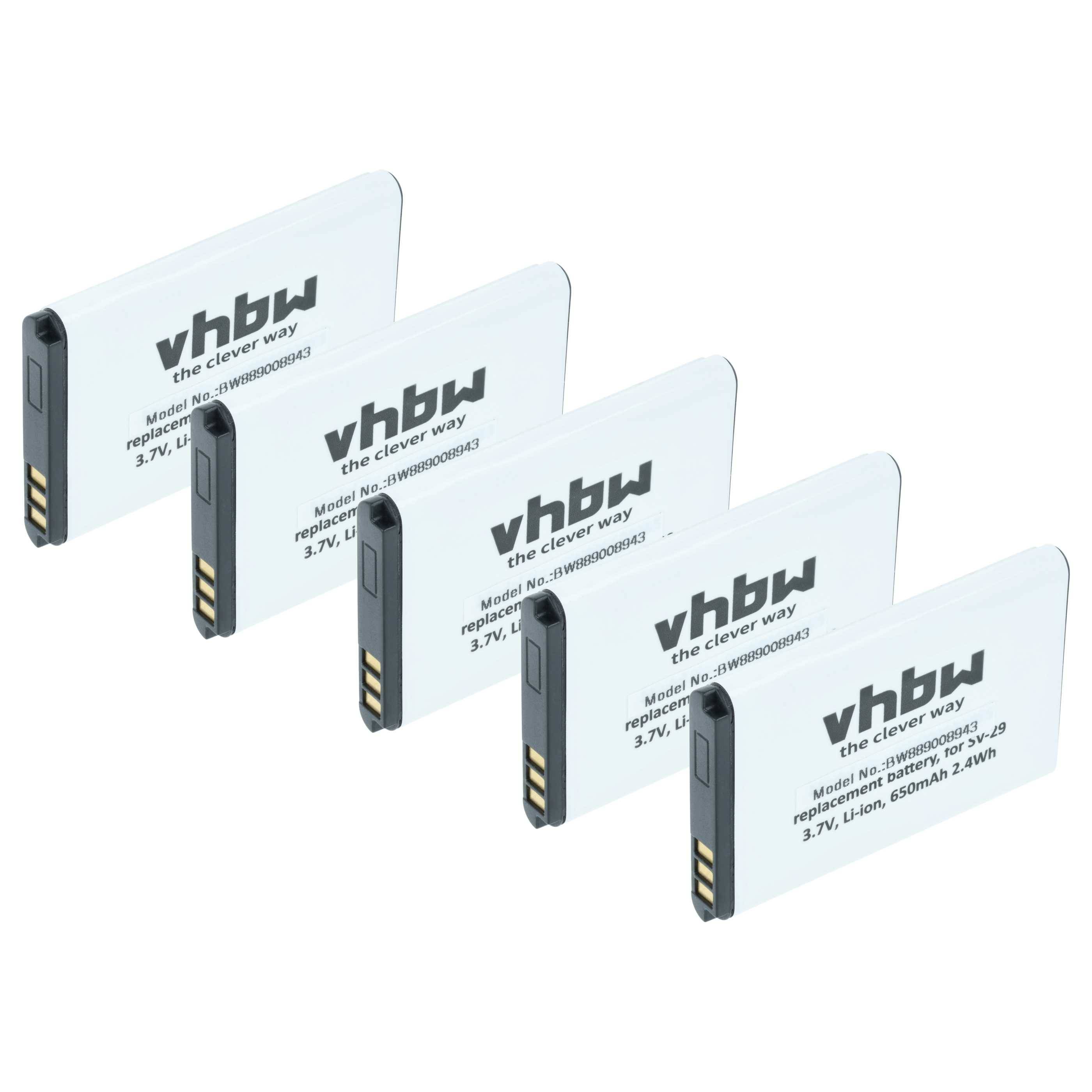 vhbw 5x Akku kompatibel mit Albrecht Tectalk Outdoor, TelMe Tourist Guide Handy Smartphone Telefon (650 mAh, 3,7 V, Li-Ion)
