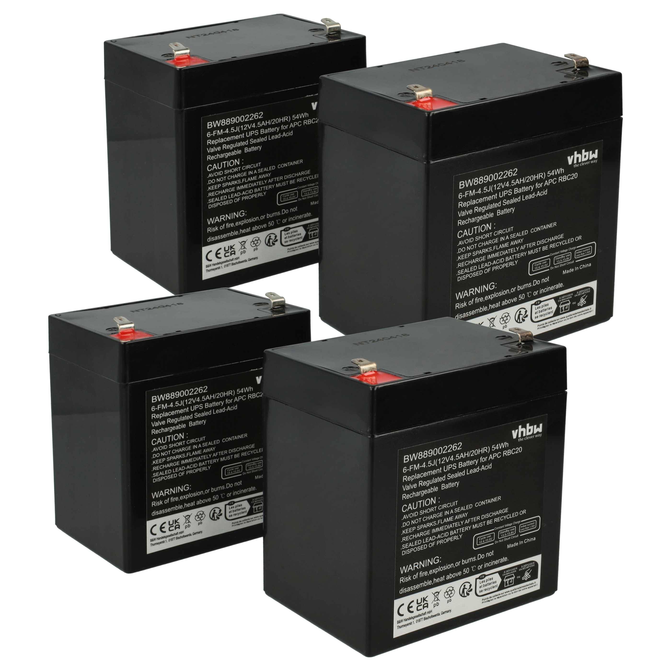 Vier schwarze wiederaufladbare Batterien, gezeigt in einem produktgestalteten Bild, jede mit roten und silbernen Anschlüssen und gedrucktem Etikettentext.