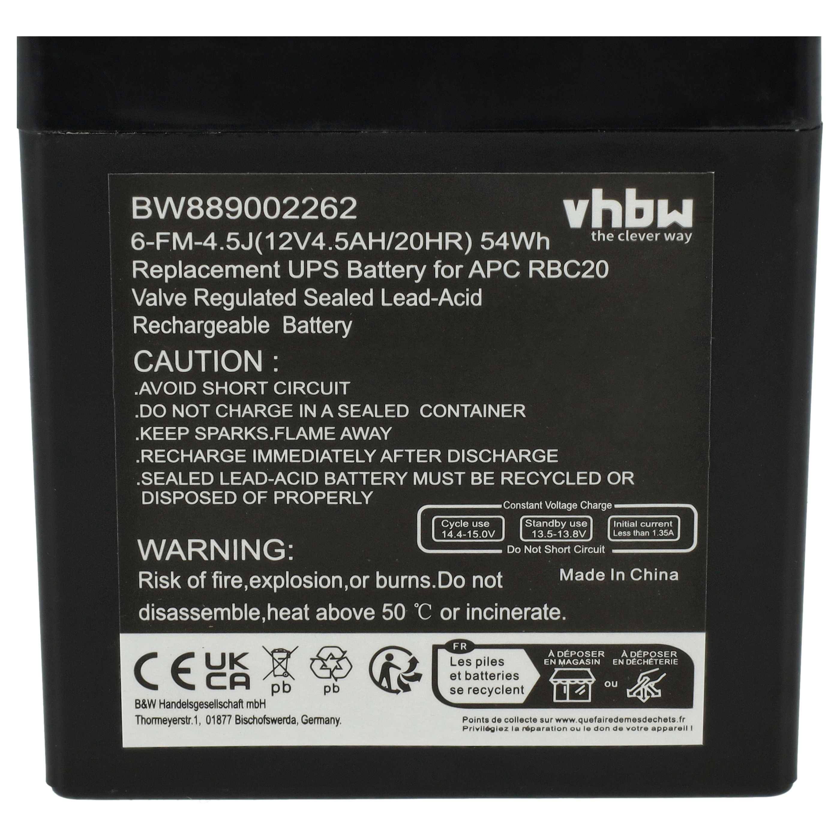 vhbw 4x Akku kompatibel mit APC RBC30 | RBC46, RBC43, RT1245, RBC 44 USV (4500 mAh, 12 V, AGM)