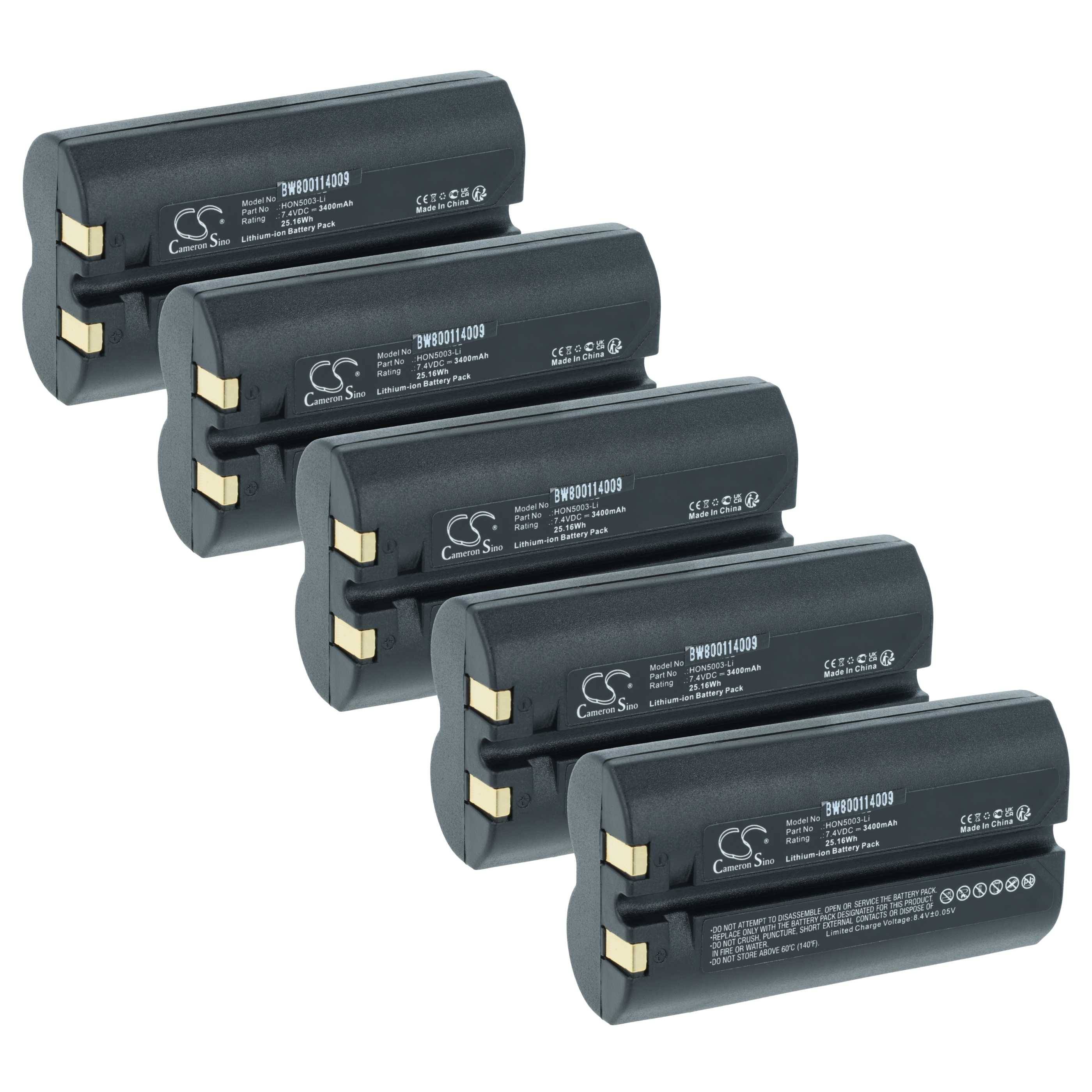 vhbw 5x Akku kompatibel mit ONeil Microflash 4tCR, 4t, 4i Barcodescanner POS (3400 mAh, 7,4 V, Li-Ion)