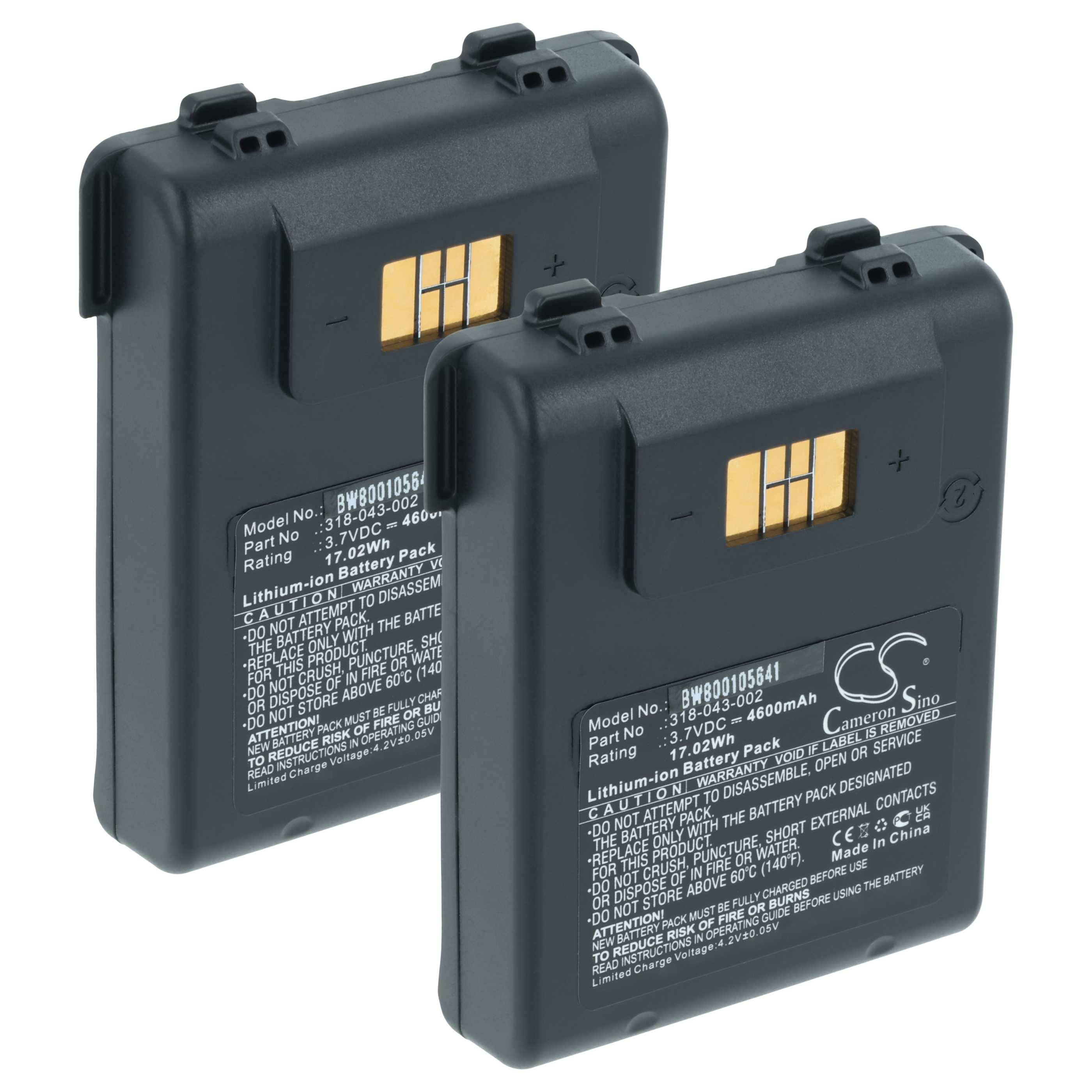 vhbw 2x Akku Ersatz für Intermec 318-043-012, 318-043-002, 1000AB01, 318-043-022 für Barcodescanner POS (4600 mAh, 3,7 V, Li-Ion)