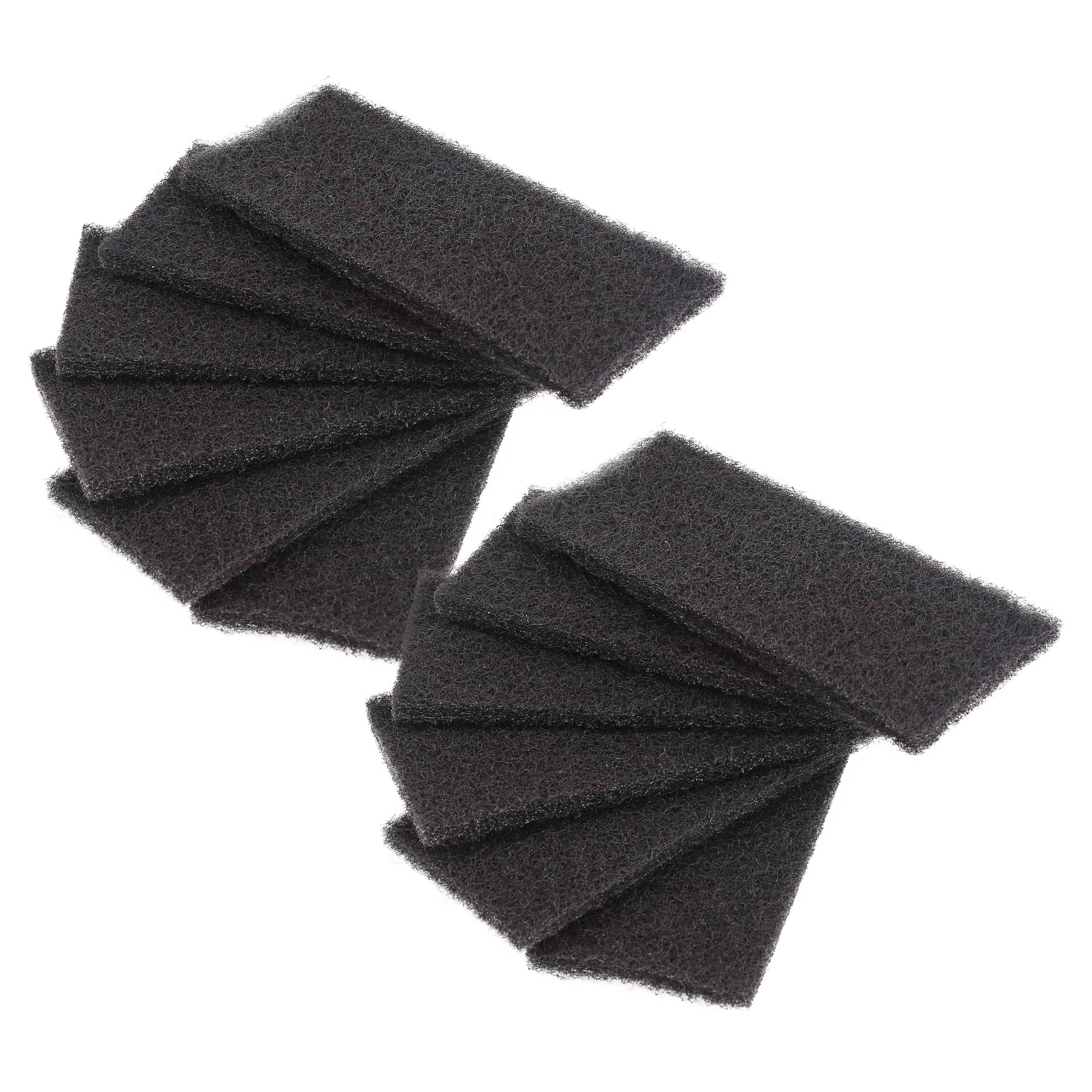 Zwei Stapel schwarzer rechteckiger Schaumstoff-Reinigungspads auf weißem Hintergrund.