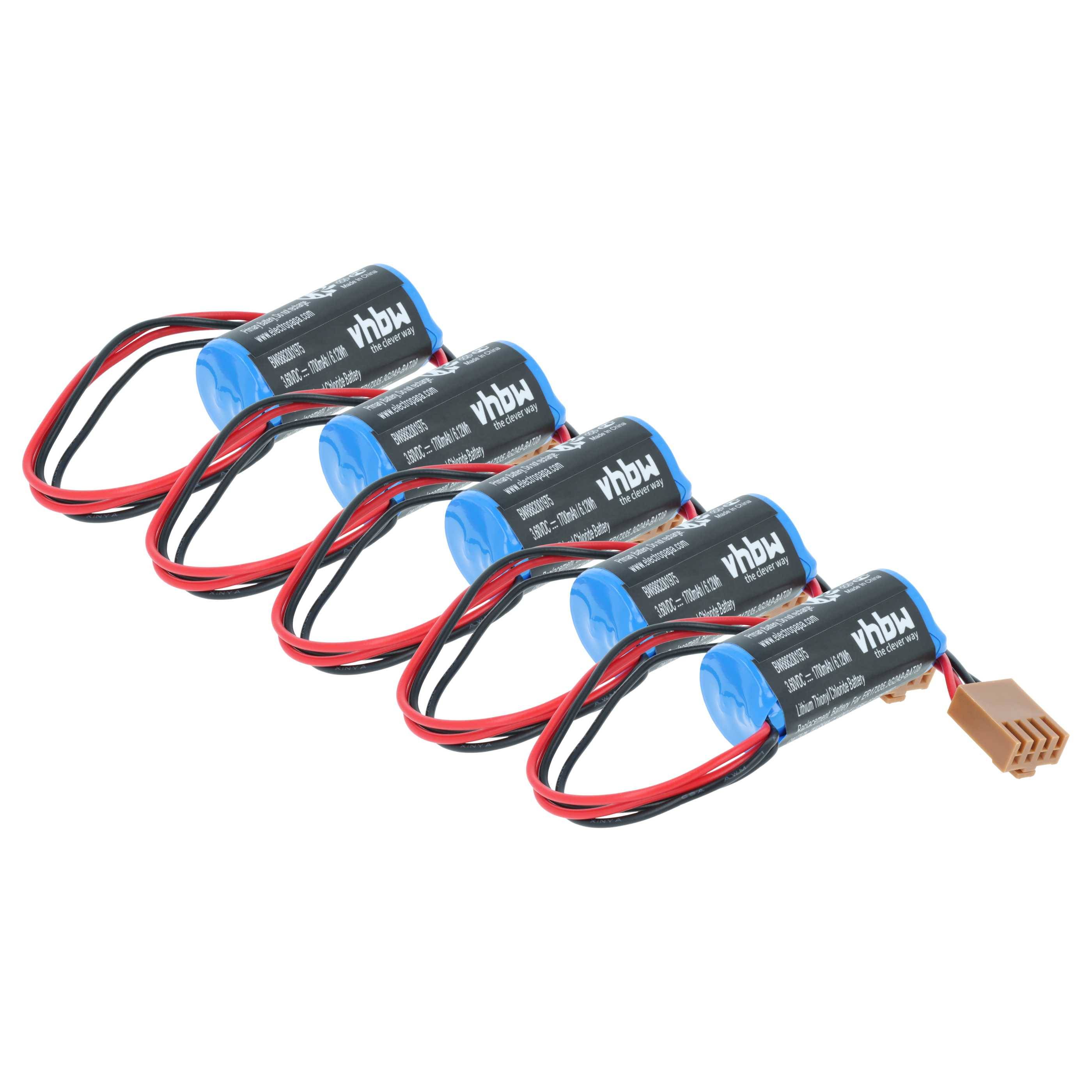 vhbw 5x Batterie kompatibel mit Omron C2000H, C20P, C120, C1000HF, C20, C120F, C1000H PLC Programmable Logic Controller (1700 mAh, 3,6 V, Li-SOCl2)