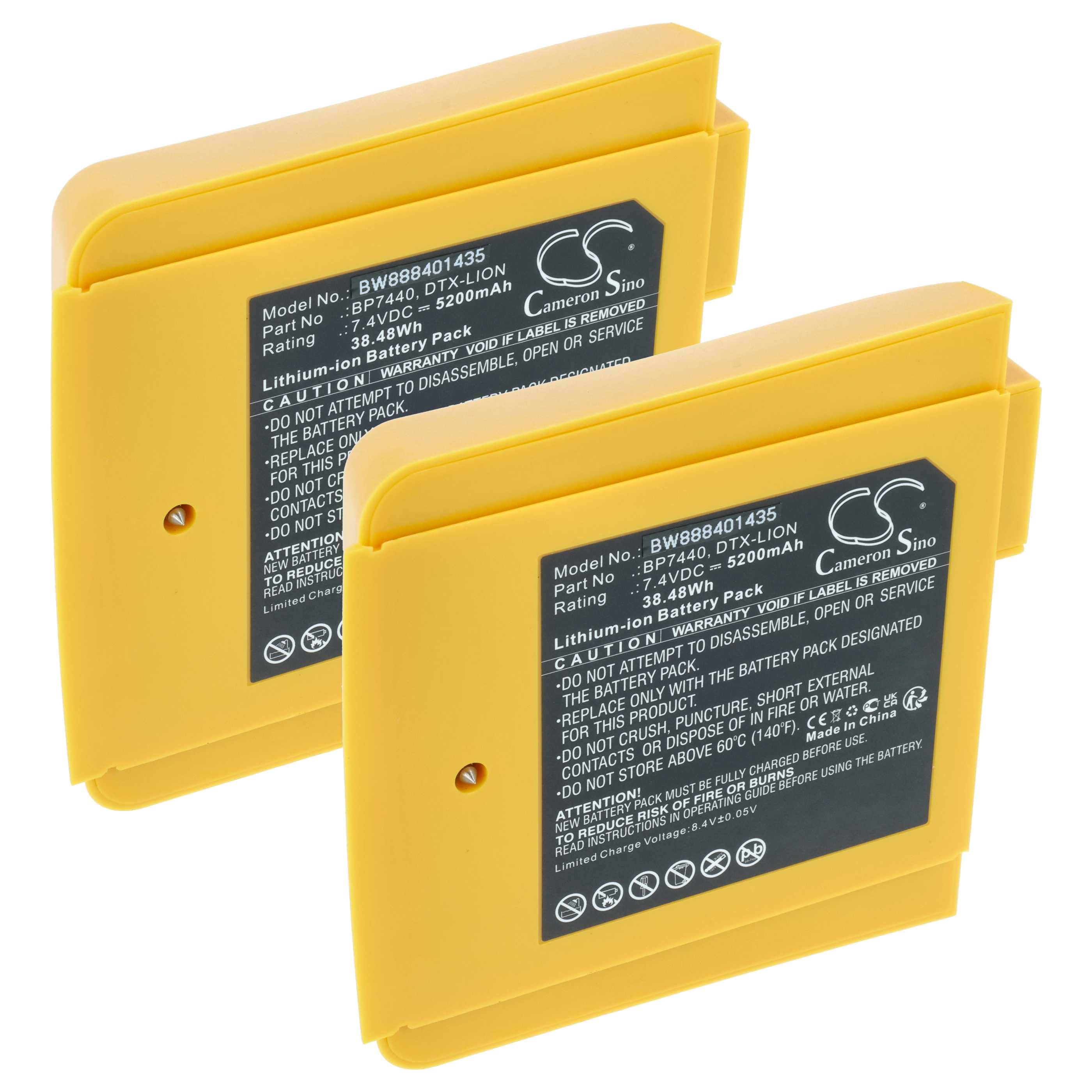 vhbw 2x Akku kompatibel mit Fluke DTX-1800-MS, DTX-1800-M, DTX-1200-MS, DTX-1200-M Messgerät (5200 mAh, 7,4 V, Li-Ion)