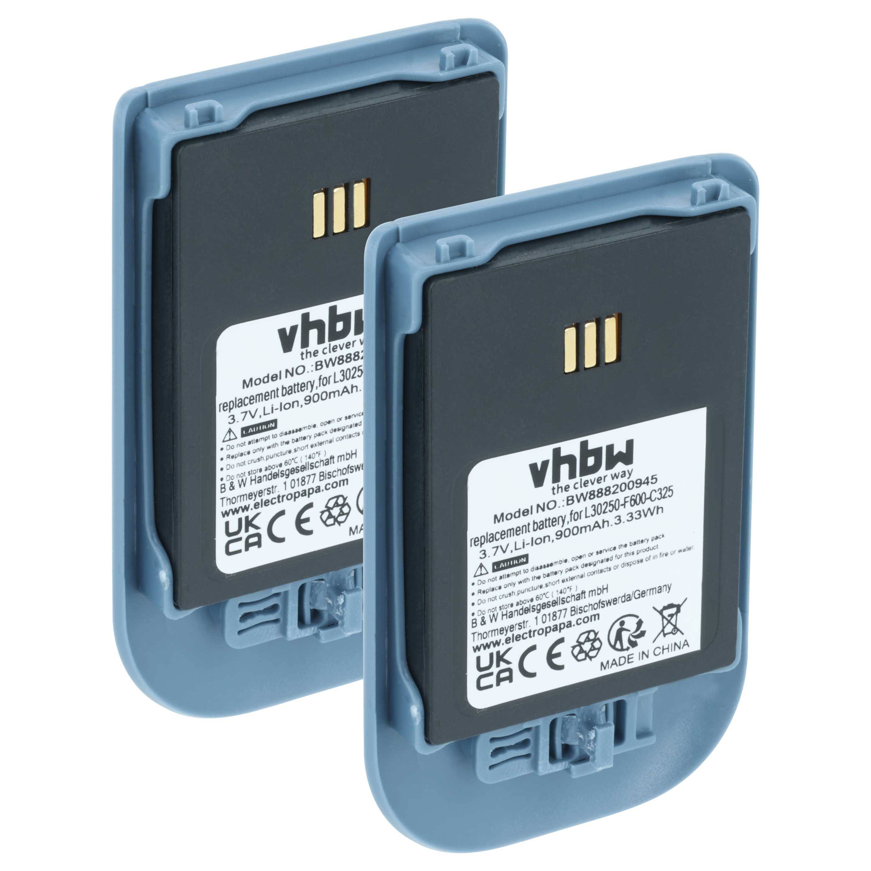 vhbw 2x Akku kompatibel mit Avaya DH4, IP63, WH1, 3740, 3725, 3720 schnurlos Festnetz Telefon (900 mAh, 3,7 V, Li-Ion) Blau Grau