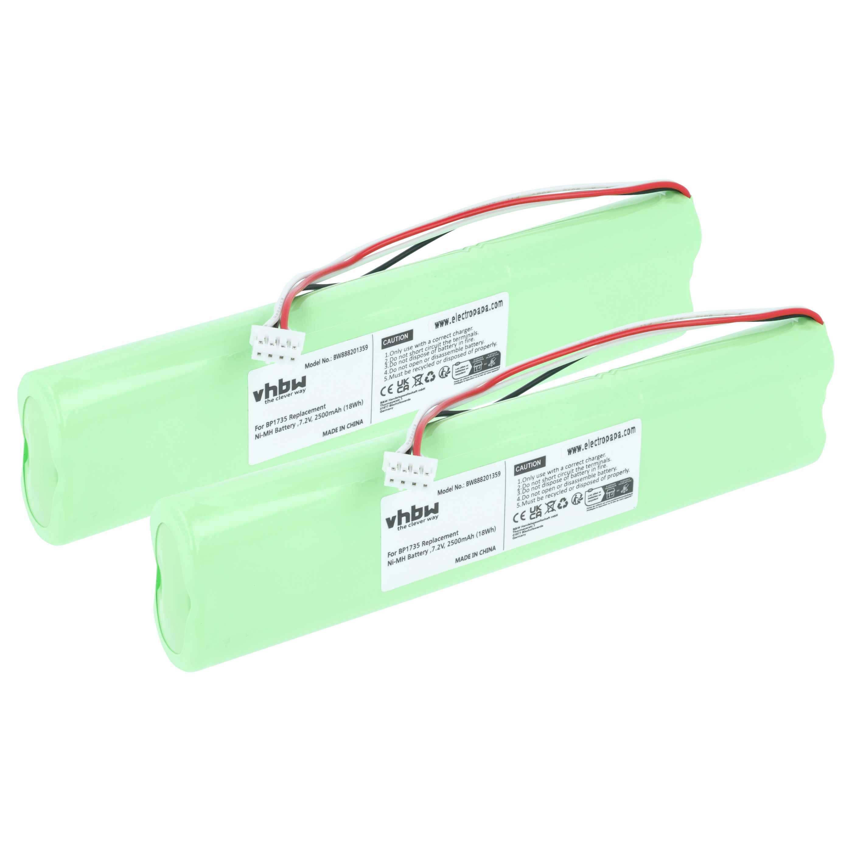 vhbw 2x Akku Ersatz für Fluke BP1735 für Multimeter, Messgerät (2500 mAh, 7,2 V, NiMH)