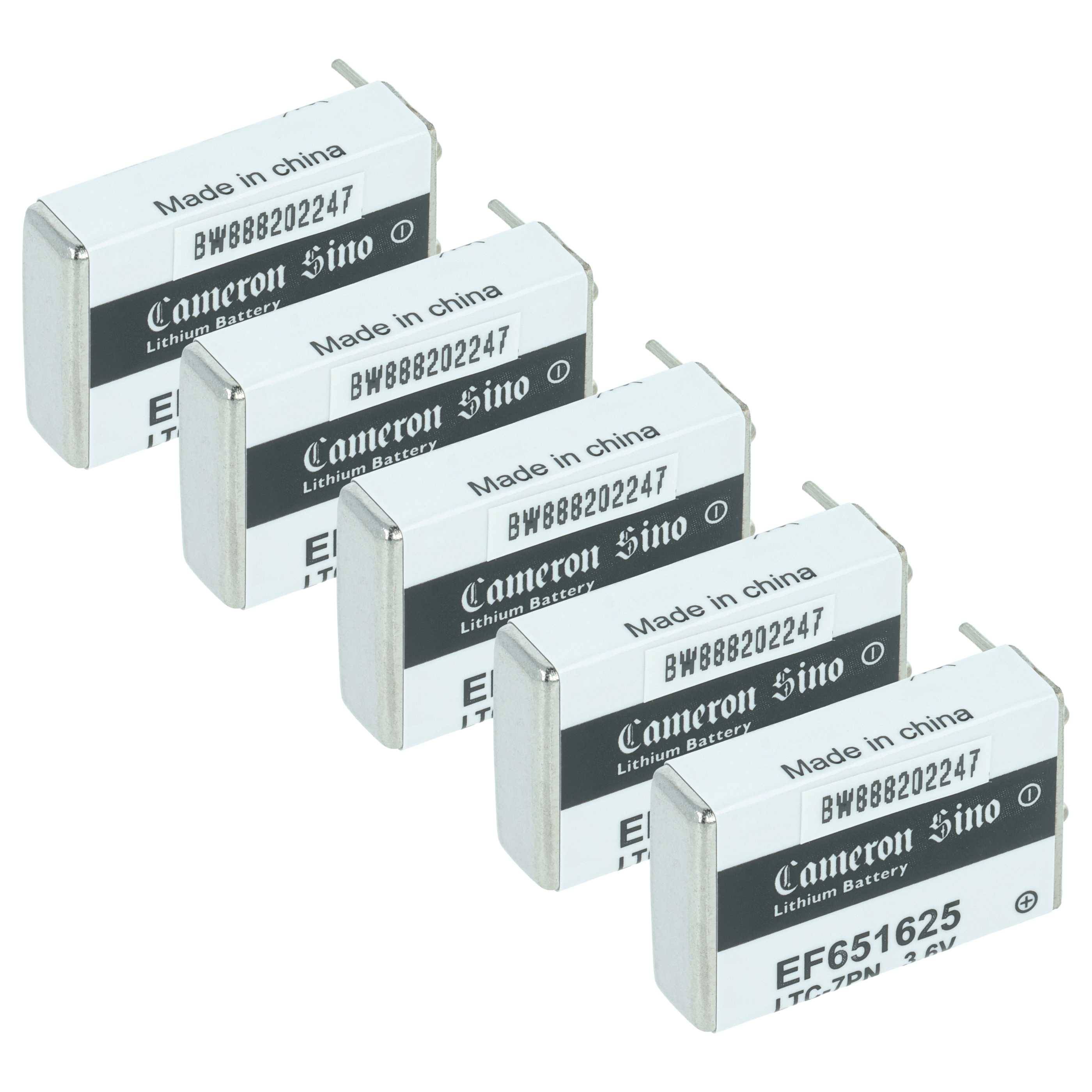 vhbw 5x EF651625 Spezial-Batterien | Primärbatterien mit Lötpins (750 mAh, 3,6 V, Li-SOCl2)
