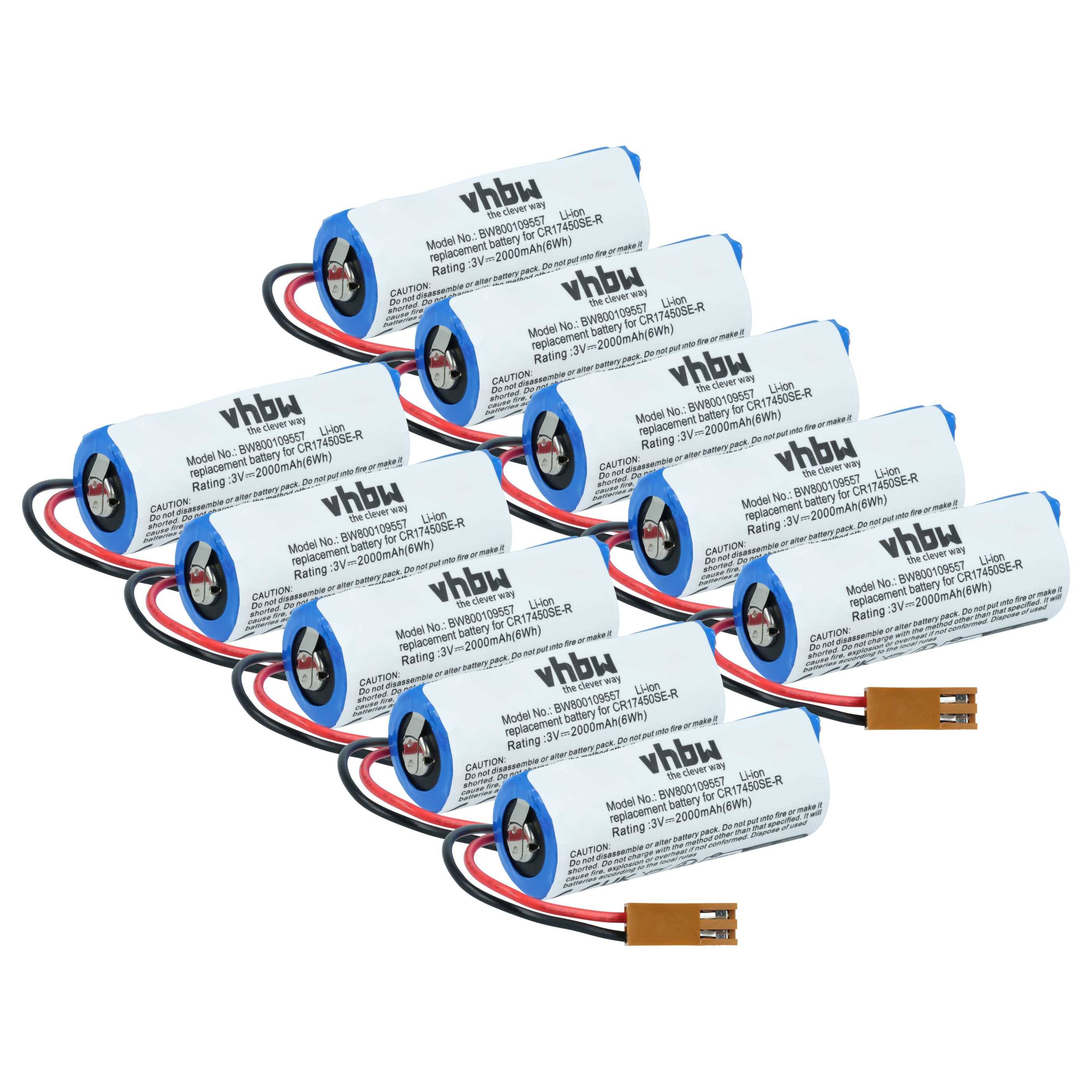 Ein Satz Lithium-Batteriepacks mit roten und schwarzen Kabeln und Steckverbindungen, angeordnet auf weißem Hintergrund.