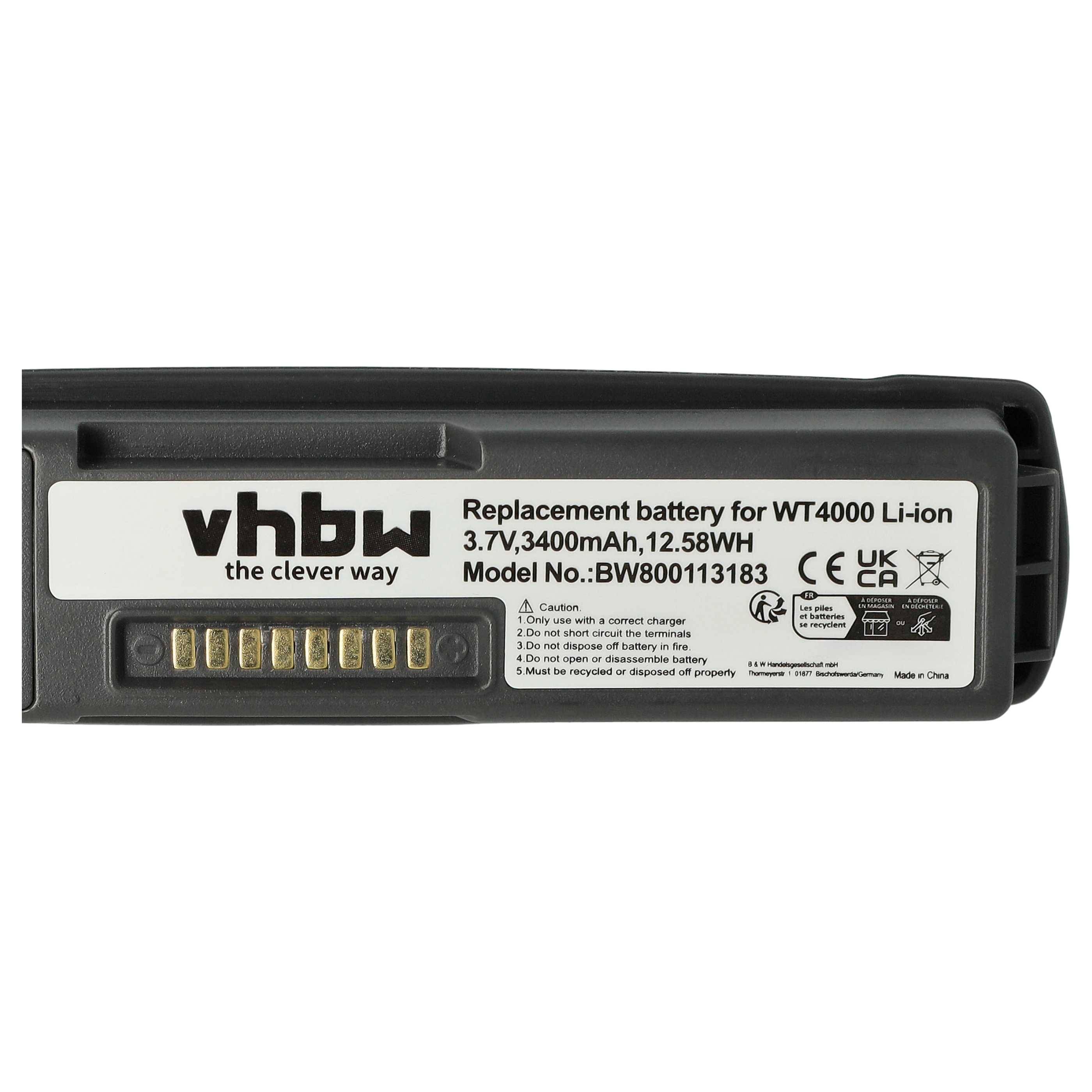 vhbw 2x Akku kompatibel mit Zebra WT41N0, WT4090, WT4000 Barcodescanner POS (3400 mAh, 3,7 V, Li-Ion)