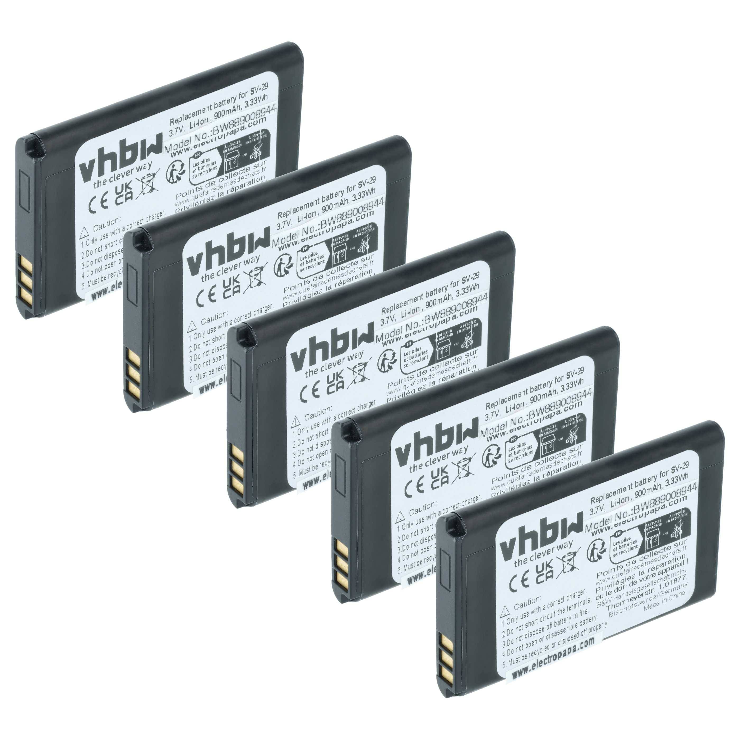 vhbw 5x Akku Ersatz für Babymoov 1ICP6/34/50 | für Handy Smartphone Telefon (900 mAh, 3,7 V, Li-Ion)